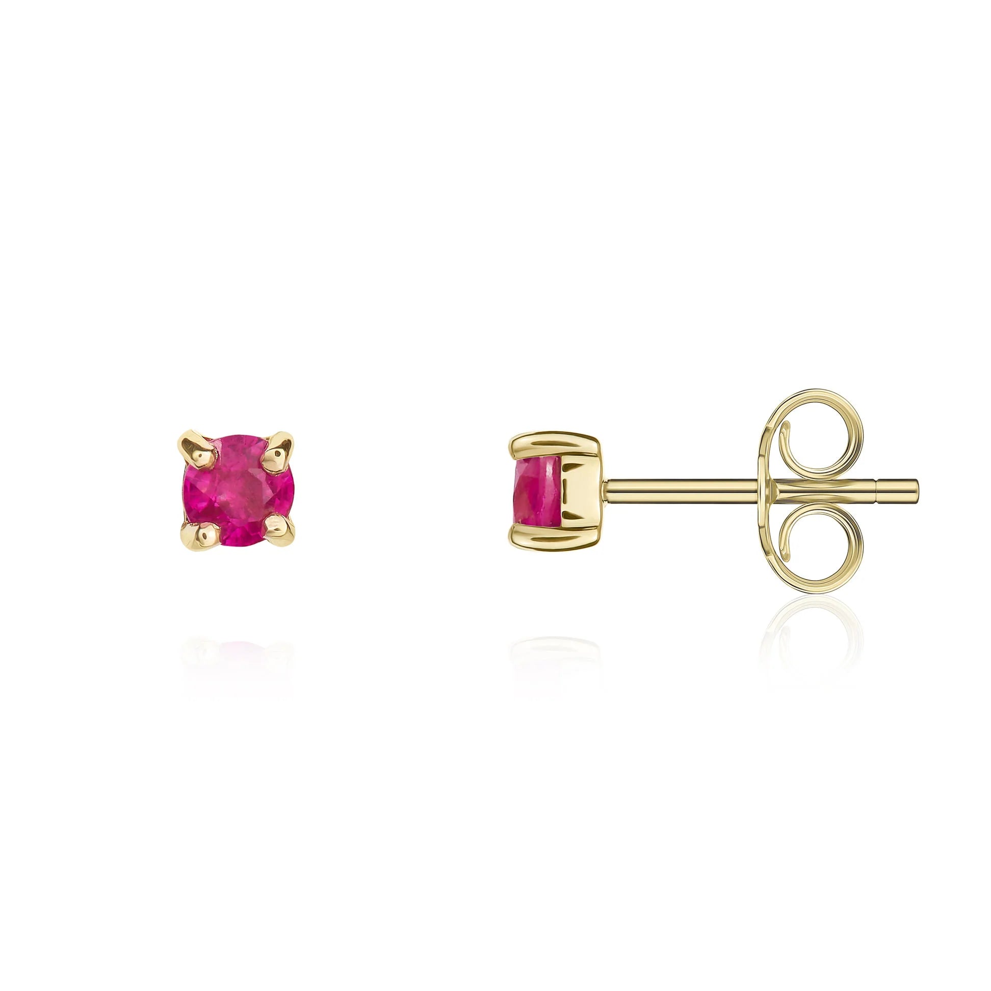 9ct Yellow Gold Ruby 3mm Round 4 Claw Stud Earrings for Women - Elegant Gift for Birthday, Anniversary & Special Occasions