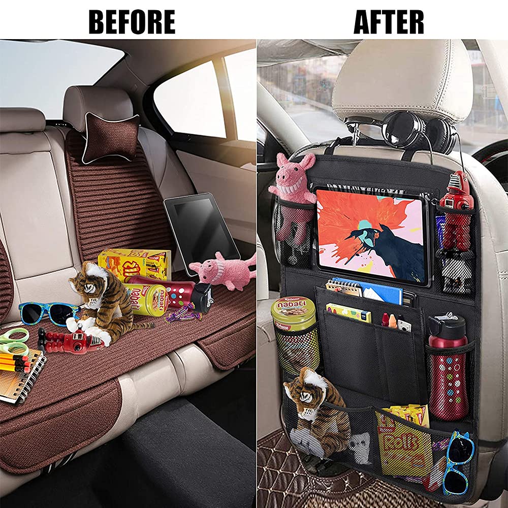 Luckybay 2 Pack Car Backseat Organizer for Kids - Waterproof & Durable Travel Accessories with 10