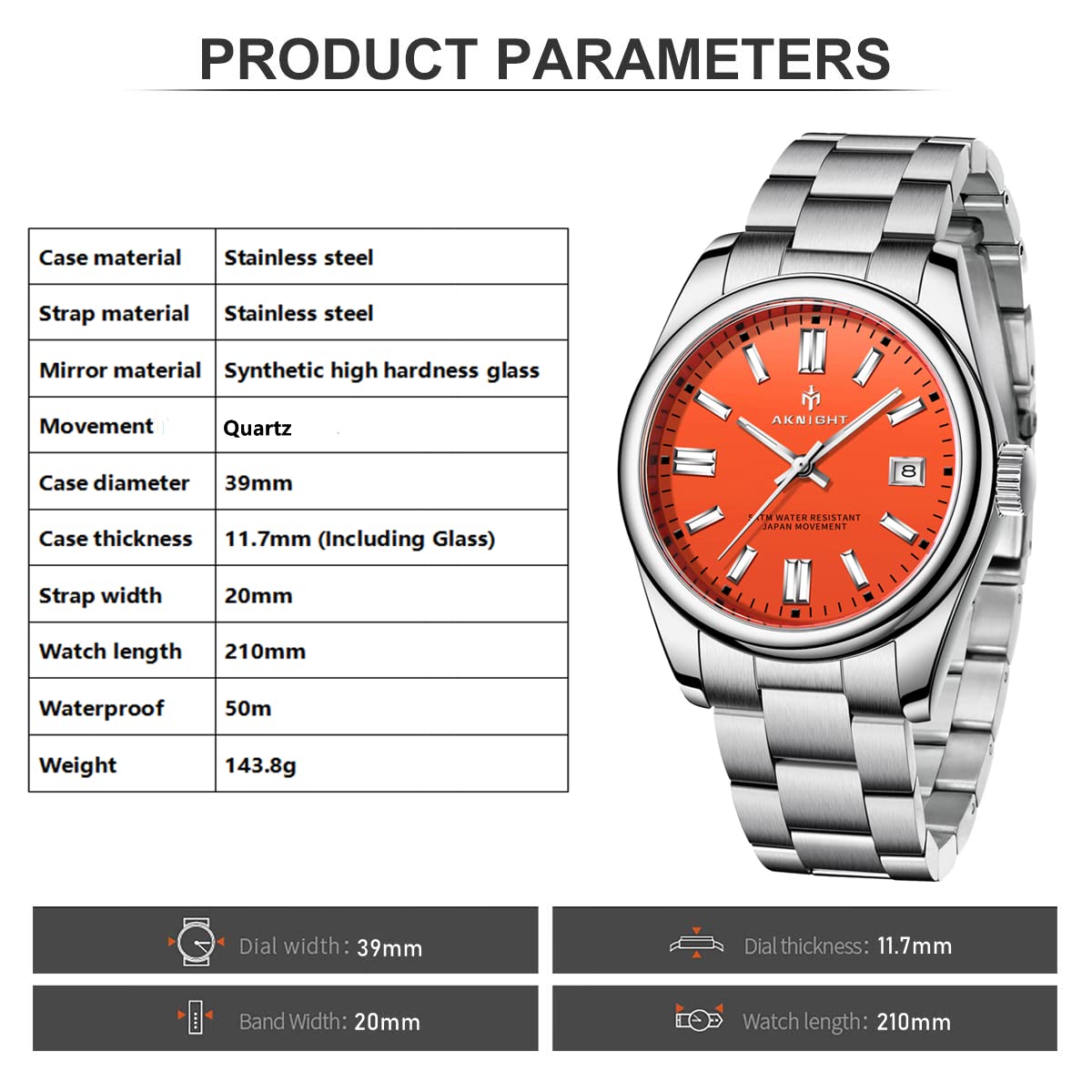 Waterproof Stainless Steel Men's Watch - Analog Chronograph Dress Watch with Luminous Hands | Fashionable & Easy to Read | Perfect Gift for Him | Ideal for Business, Formal Events & Everyday Wear