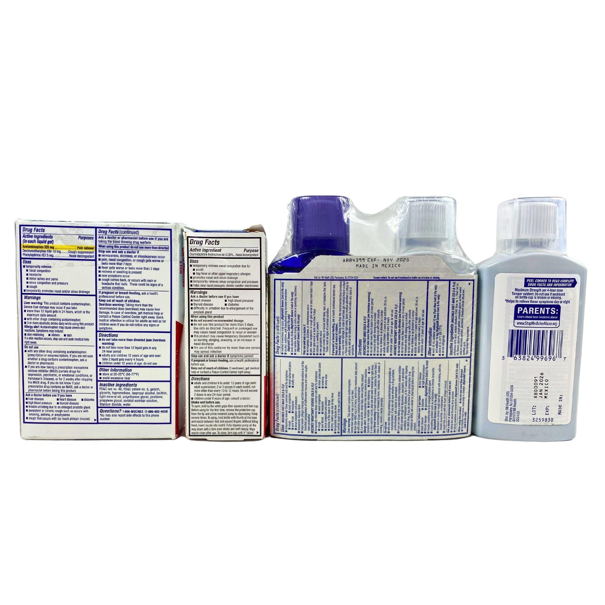 Mucinex Assorted Mix - 44 Pcs Lot of Cough Syrups & Nasal Spray for Cold & Flu Relief - Perfect for Home, Office & Travel Use