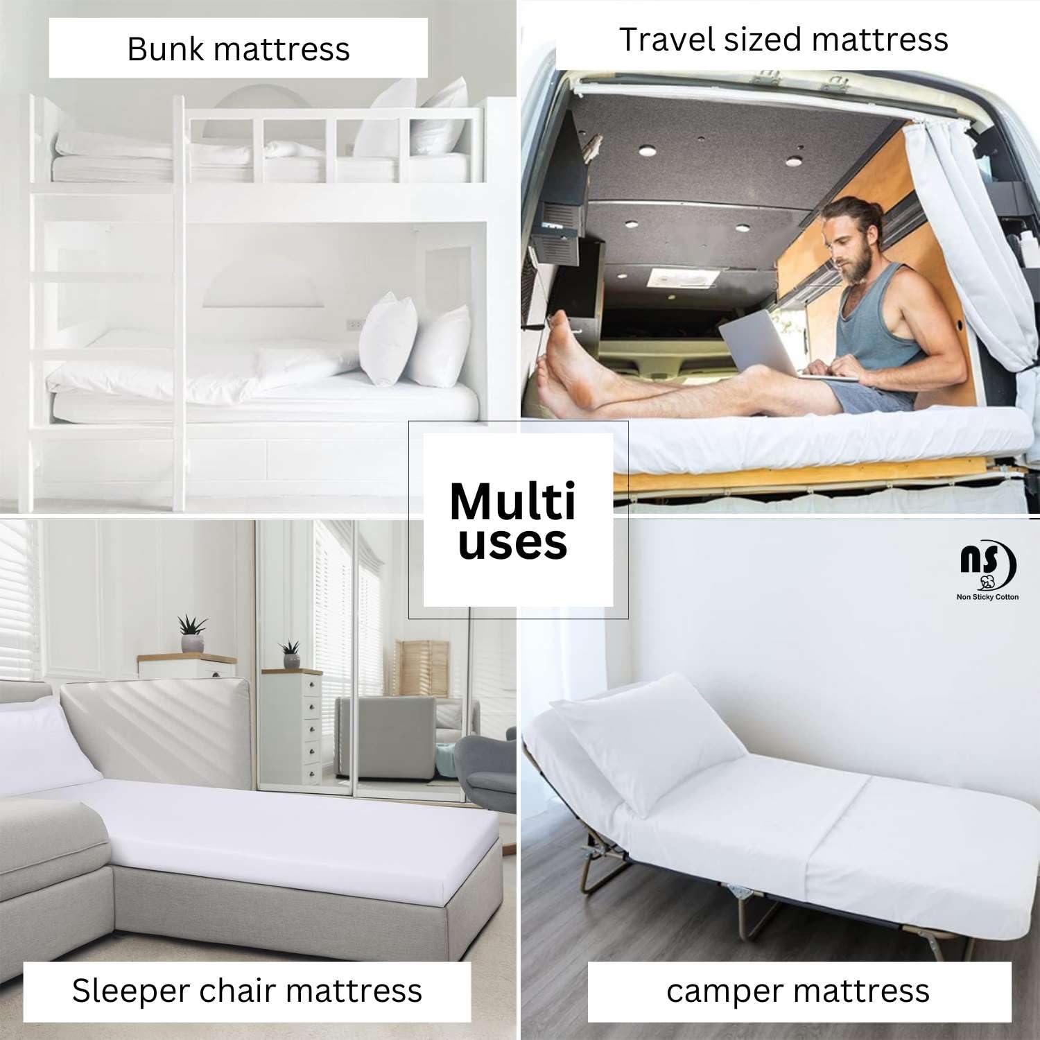 Premium Fitted Camping Cot Sheets Set - 4 Piece White Cotton Sheets for Narrow Twin, Cot Size, RV Bunk & Guest Beds (33