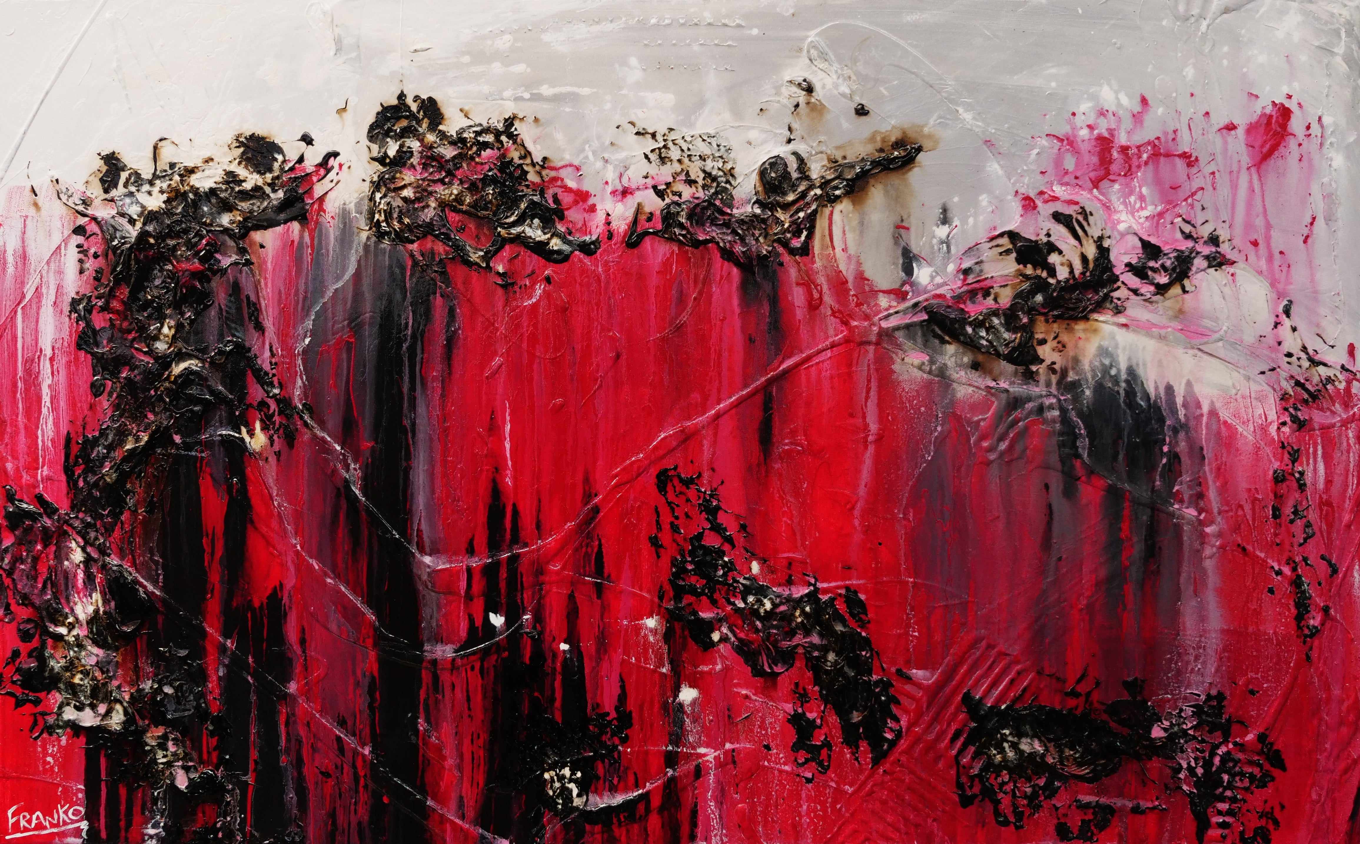 Rubine Class 160cm x 100cm Red Black Pink Textured Abstract Canvas Art Painting - Modern Wall Decor for Living Room, Bedroom & Office