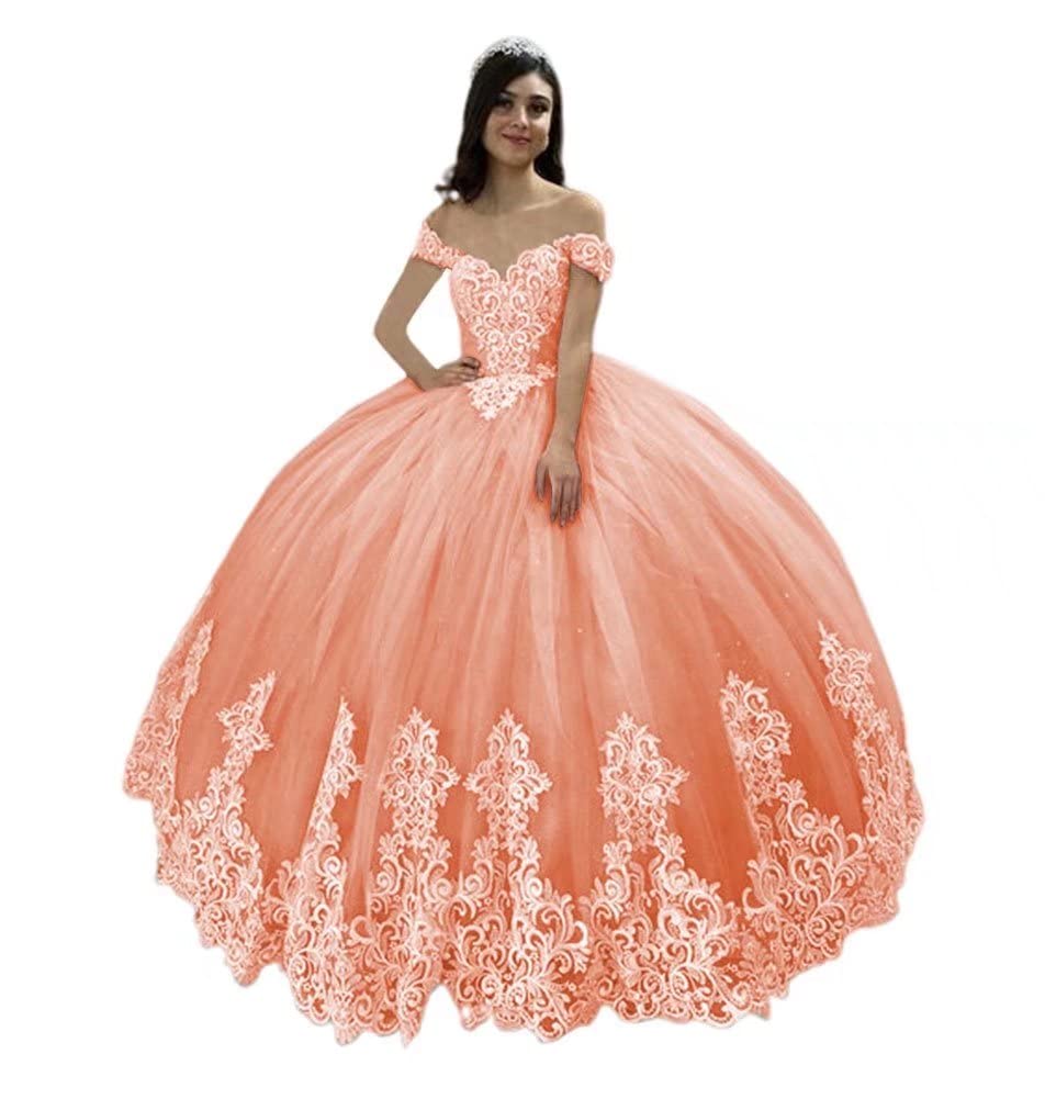 TRHTX Off Shoulder Quinceanera Dresses 2024 - Ball Gown Puffy Tulle Sweet 15 16 Dresses with Lace & Train - Perfect for Prom, Homecoming, and Formal Events (Style WZY51)