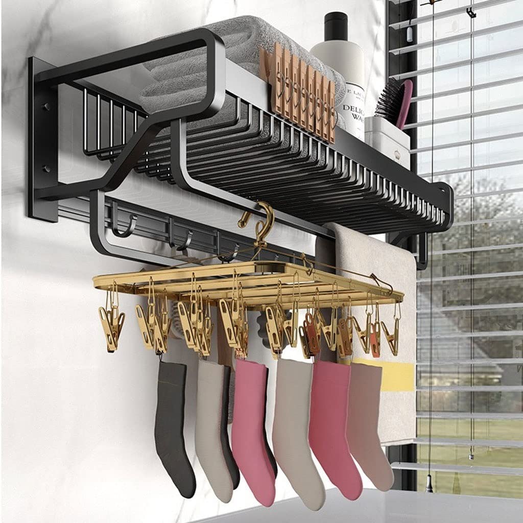 MUSUMI No-Drill Wall Mounted Bathroom Shelf - Rustproof Stainless Steel Hanging Storage Organizer for Toilet, Kitchen, Shower - Space Saving Multi-Purpose Basket (Black) - Perfect for Small Bathrooms & Apartments