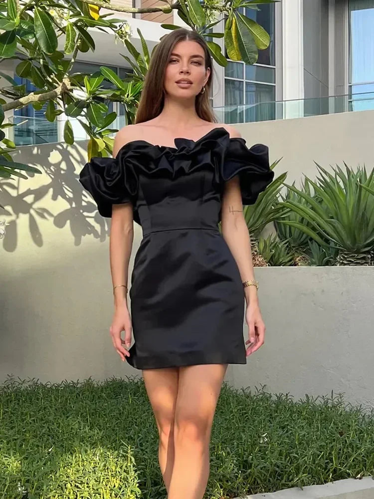 Elegant White Ruffle Bodycon Mini Dress Off Shoulder Party Dress for Wedding Guests - Perfect for Summer Weddings, Cocktail Parties & Date Nights