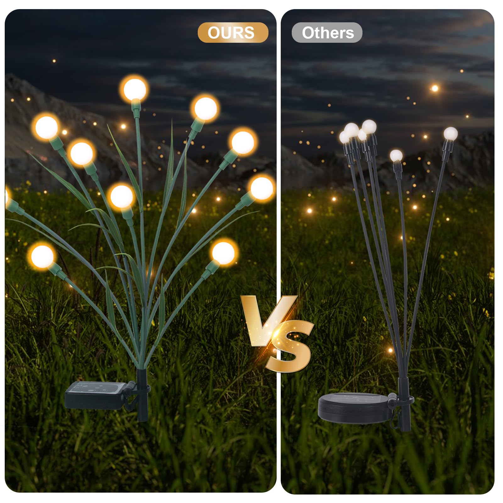 6 Pack Solar Garden Lights - Upgraded 60 LED Solar Firefly Path Lights with Leaf Design, Waterproof Outdoor Landscape Lighting for Patio, Yard, Garden (Warm White) | Perfect for Pathway, Driveway & Backyard Decoration