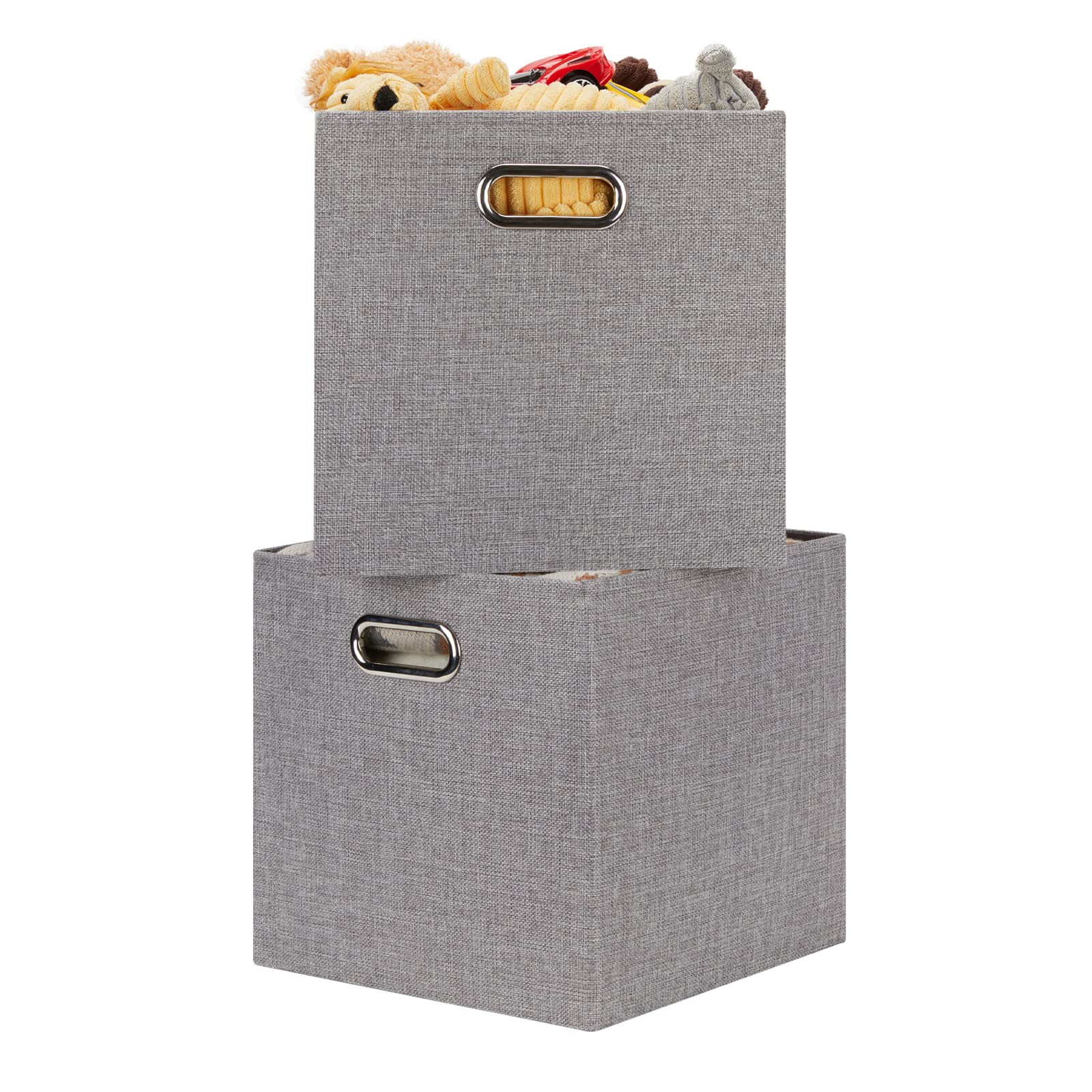 HNZIGE 11x11 Inch Foldable Fabric Storage Bins - 2 Pack Gray Canvas Cube Organizers with Handles for Shelves, Closet & Home Organization | Perfect for Toys, Books, Blankets & Bedroom Storage