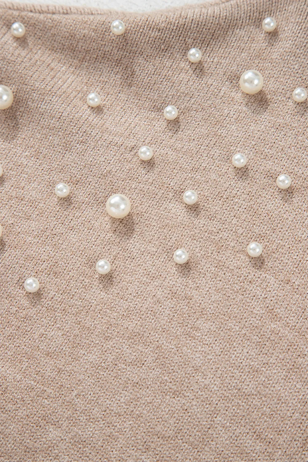 Plus Size Women's Pearl Embellished Round Neck Long Sleeve Knit Sweater - Elegant Winter Fashion for Office & Holiday Parties