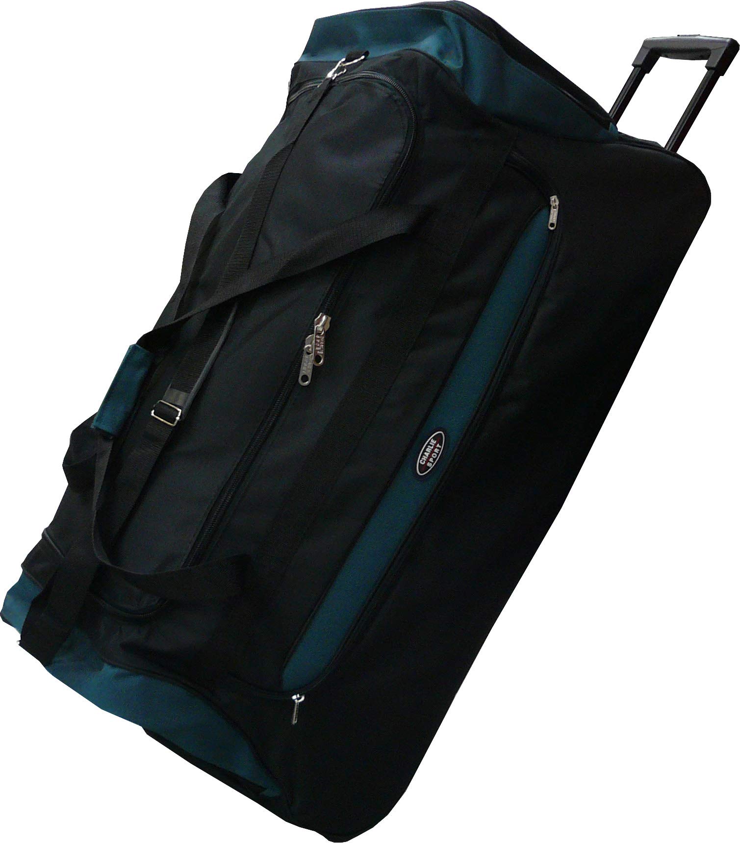 36-inch Rolling Duffle Bag - Large Expandable Travel Luggage with Wheels (Black/Turquoise) for Gym, Camping, Business Trips & Airplane Carry-On