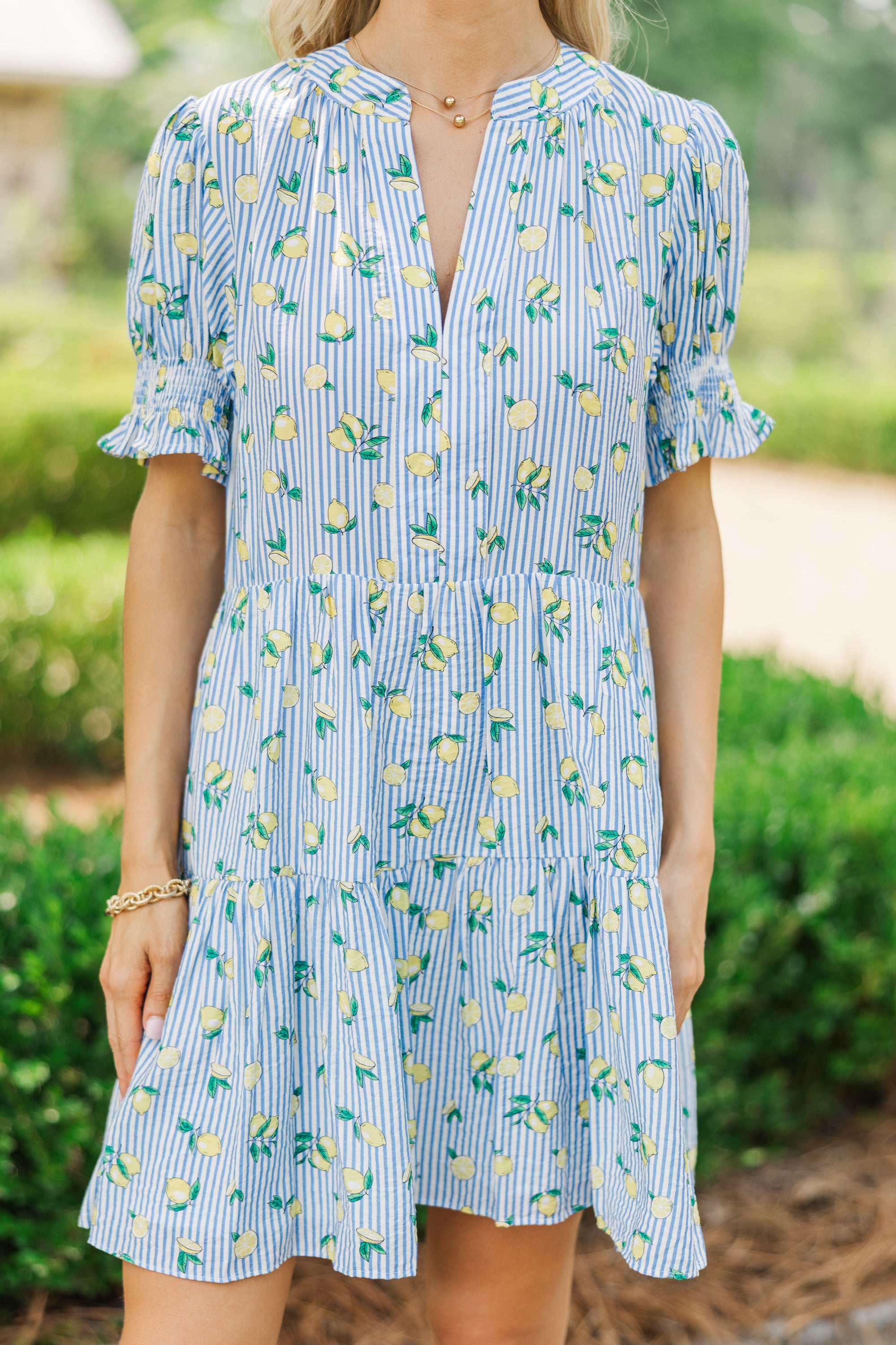 Navy Blue and Lemon Striped Summer Dress for Women - Casual Flowy Beach Dress for Outdoor Parties and Vacations