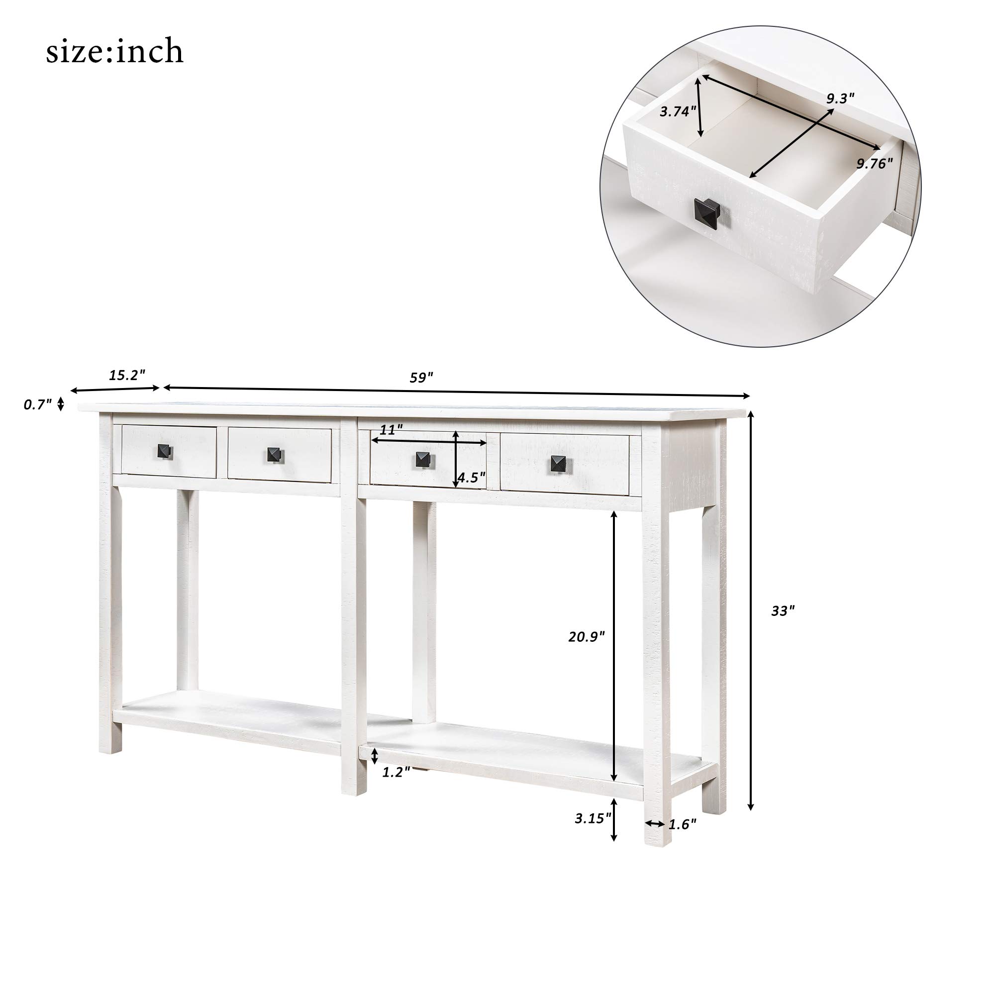 Rustic Brushed Texture Console Table with Drawer & Bottom Shelf - Sofa Table, Entryway Table for Living Room, Hallway, Dining Room (Ivory White) | Perfect for Home Decor, Small Space Storage & Entryway Organization