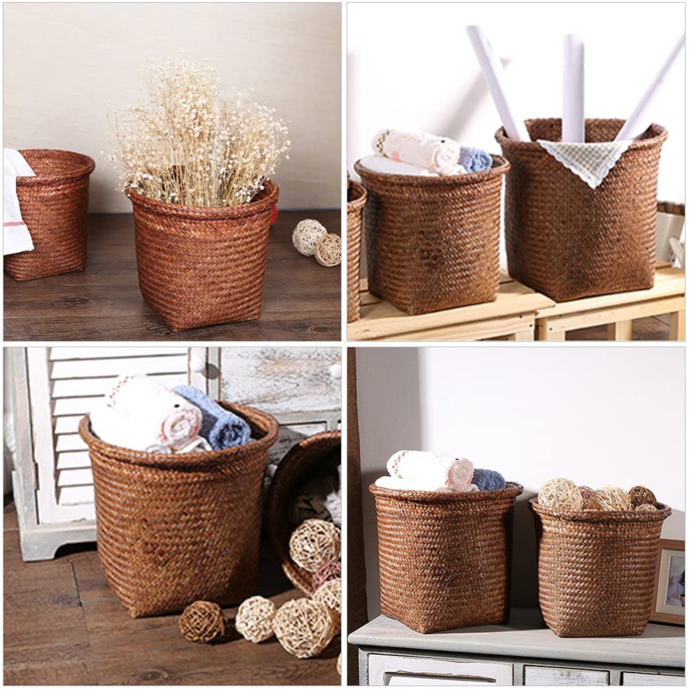 Eco-Friendly Straw Woven Waste Basket - 12