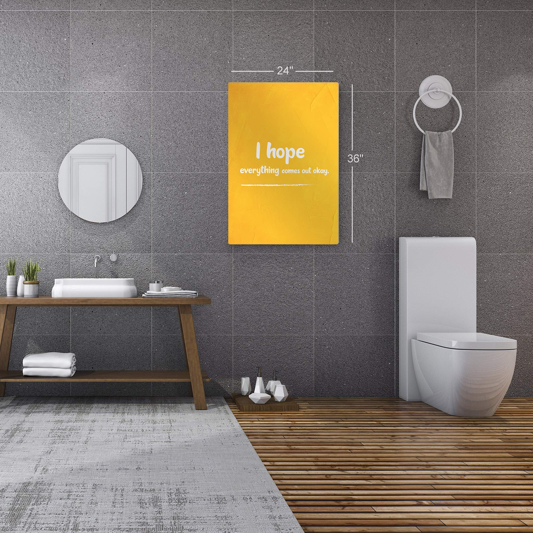 Smile Art Design 'I Hope Everything Comes Out Okay' Funny Bathroom Sign - Metal Print Wall Art for Bathroom & Toilet Decor - Ready to Hang Home Decoration (36x24 Inches) - Made in USA | Perfect for Powder Rooms, Guest Baths & Humorous Home Gifts