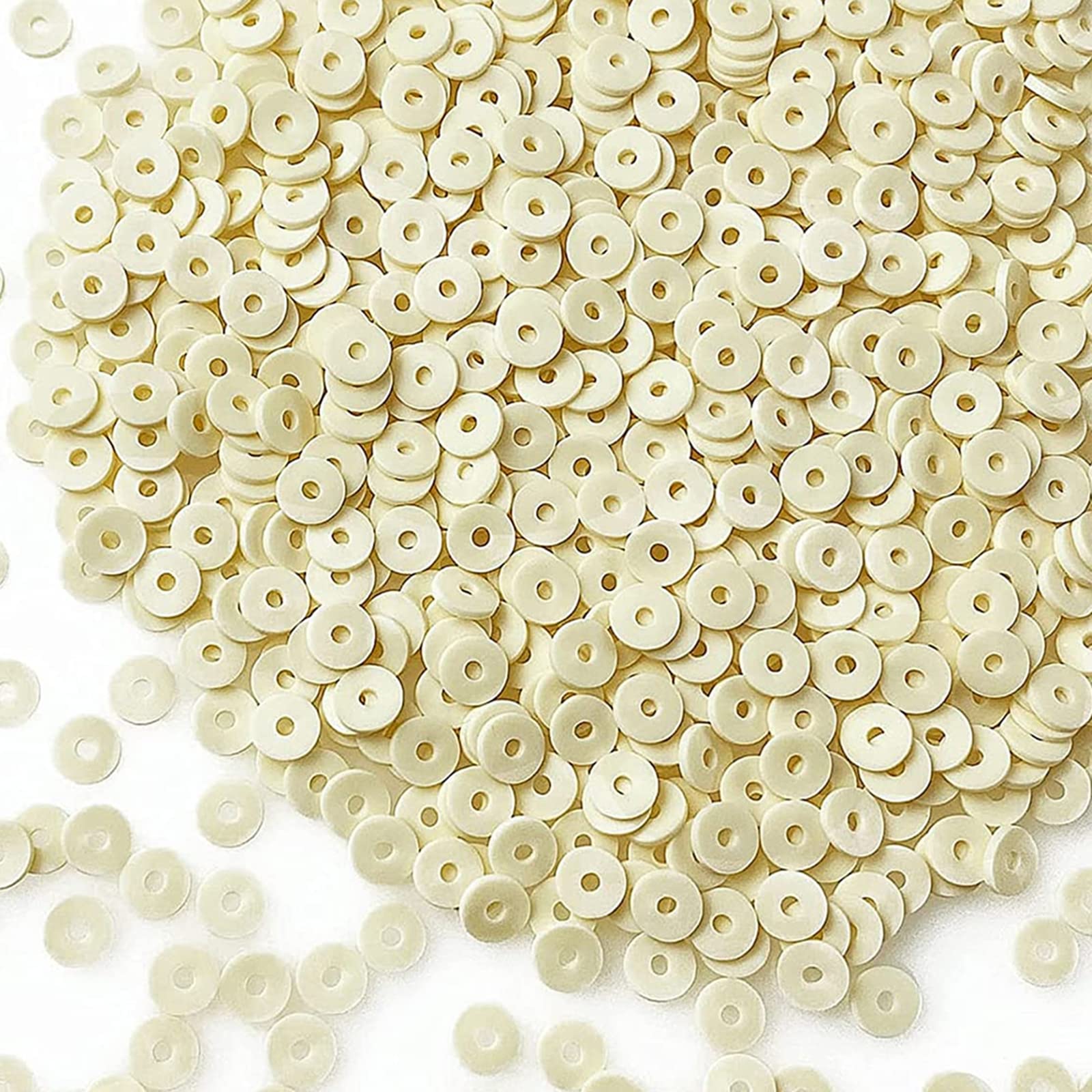 3000pcs 6mm Beige Heishi Beads - Polymer Clay Spacer Beads for Jewelry Making, DIY Bracelets, Necklaces & Earrings - Flat Round Craft Beads for Handmade Accessories (Perfect for Boho, Macrame & Beading Projects)