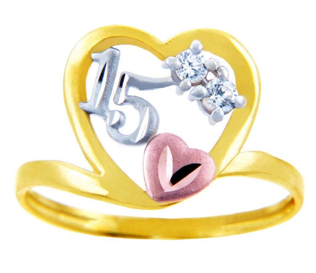 15 Years Gold Ring - Elegant Quinceañera Cubic Zirconia Ring for Sweet 15 Celebration | Perfect Birthday Gift for Teen Girls