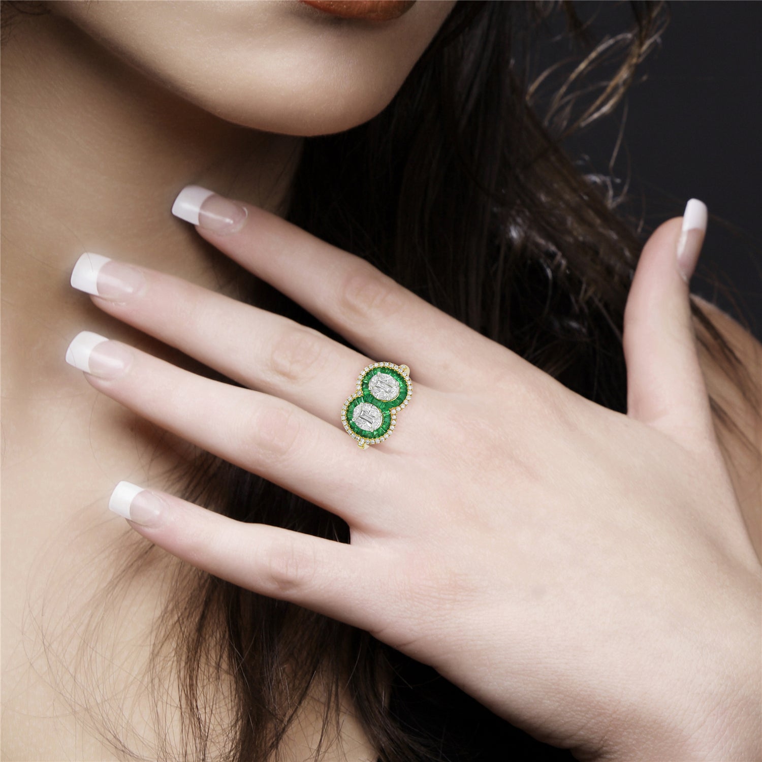 Emerald and Baguette Diamond Channel Set Ring in 14K Yellow Gold – Handmade Designer Jewelry for Engagement, Wedding, and Special Occasions
