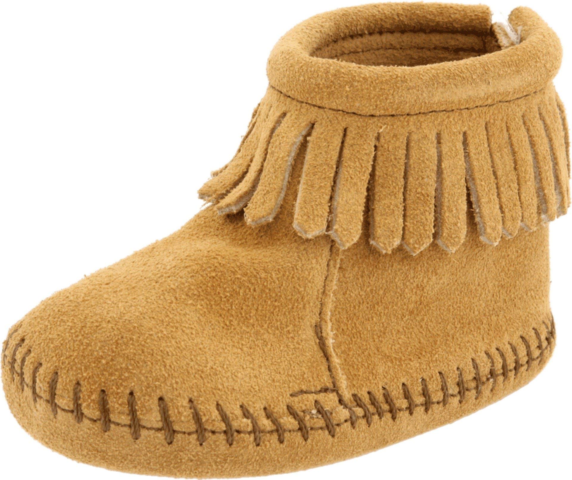 Minnetonka Velcro Back Flap Bootie for Toddlers - Soft Leather Moccasin Shoes for Boys & Girls - Perfect for Indoor Play, Outdoor Adventures & Casual Wear