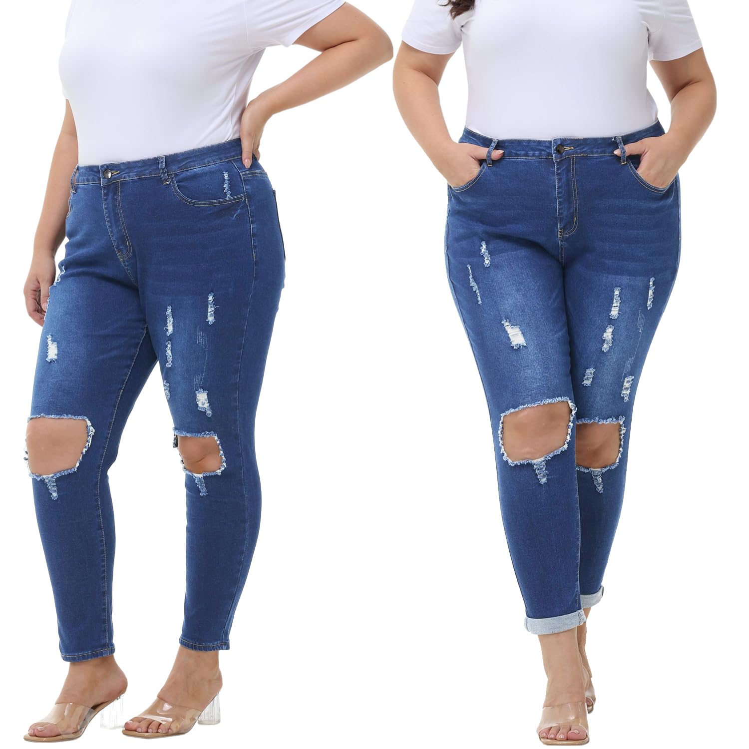Tulucky Women's Plus Size Boyfriend Jeans - Distressed Ripped Denim Pants with Stretch, Comfortable Skinny Fit for Casual Wear & Everyday Outfits
