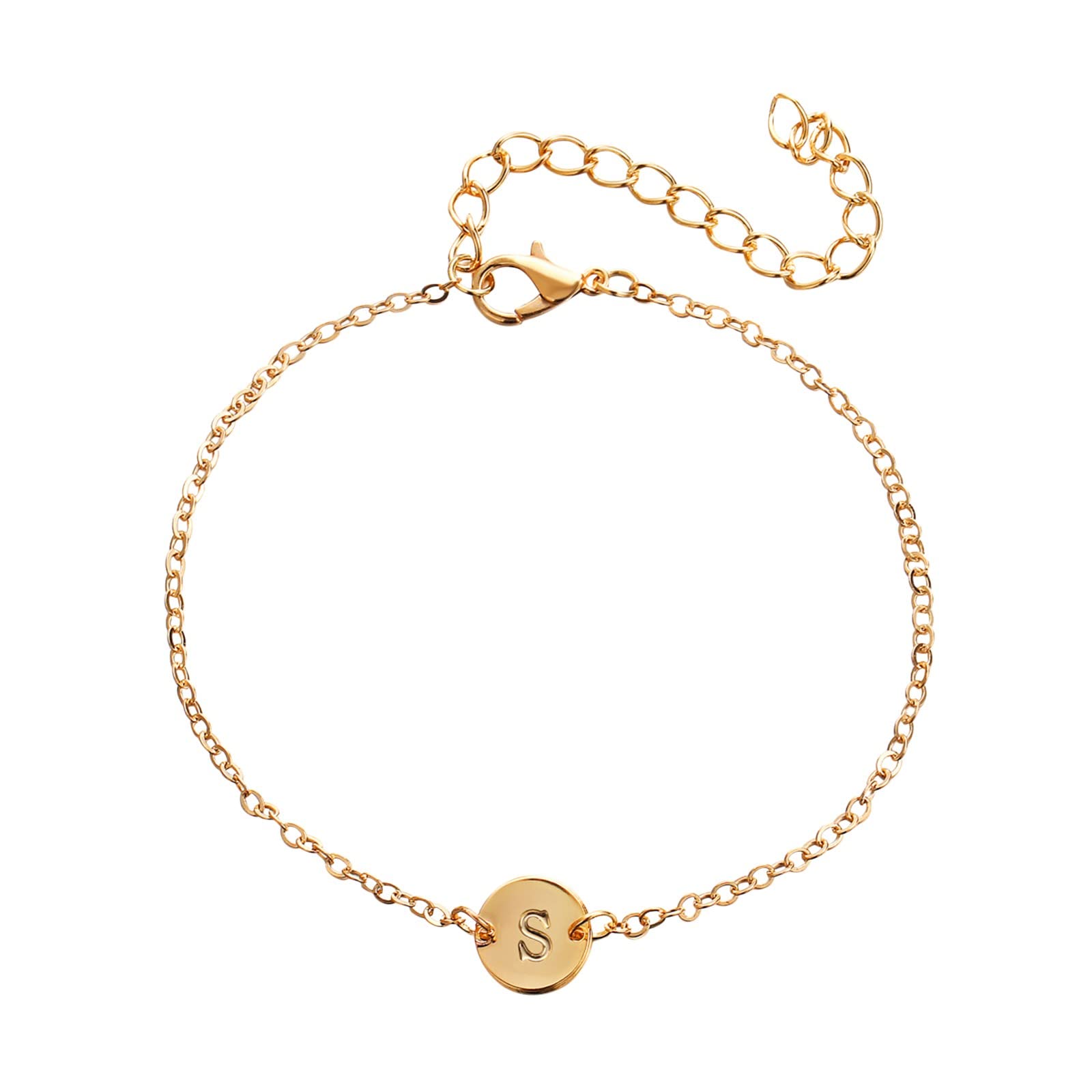Personalized Initial Letter Bracelet for Women - 18K Gold Plated Stainless Steel Dainty Coin Charm Bracelet with Delicate Disc Name Tag | Perfect Gift for Birthday, Anniversary & Everyday Wear (One Size)