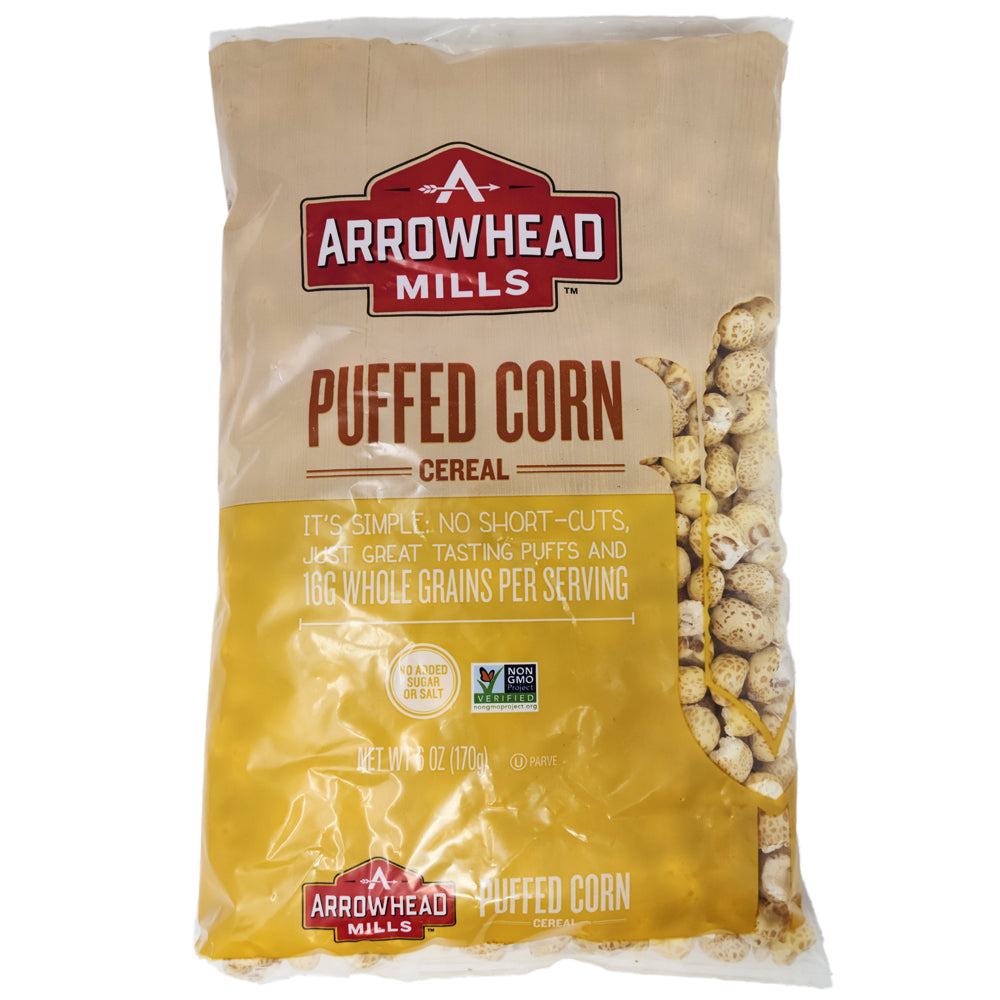 Organic Arrowhead Mills Puffed Corn Cereal - 6oz | Gluten-Free, Non-GMO Breakfast Cereal | Perfect for Healthy Snacks, Kids Lunchboxes & Vegan Diets