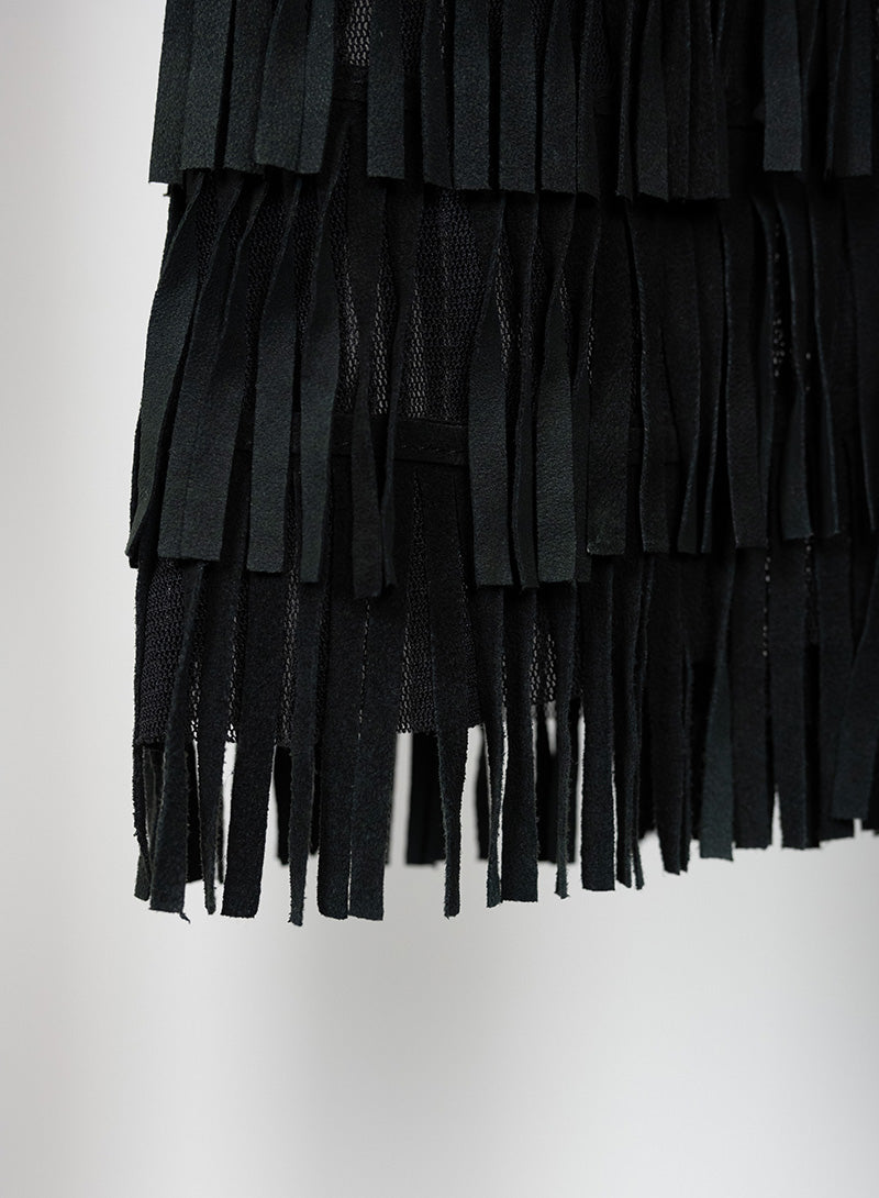 Black Suede Fringe Caban Romantic Spolverino Coat Size 44 - Perfect for Date Nights & Winter Fashion