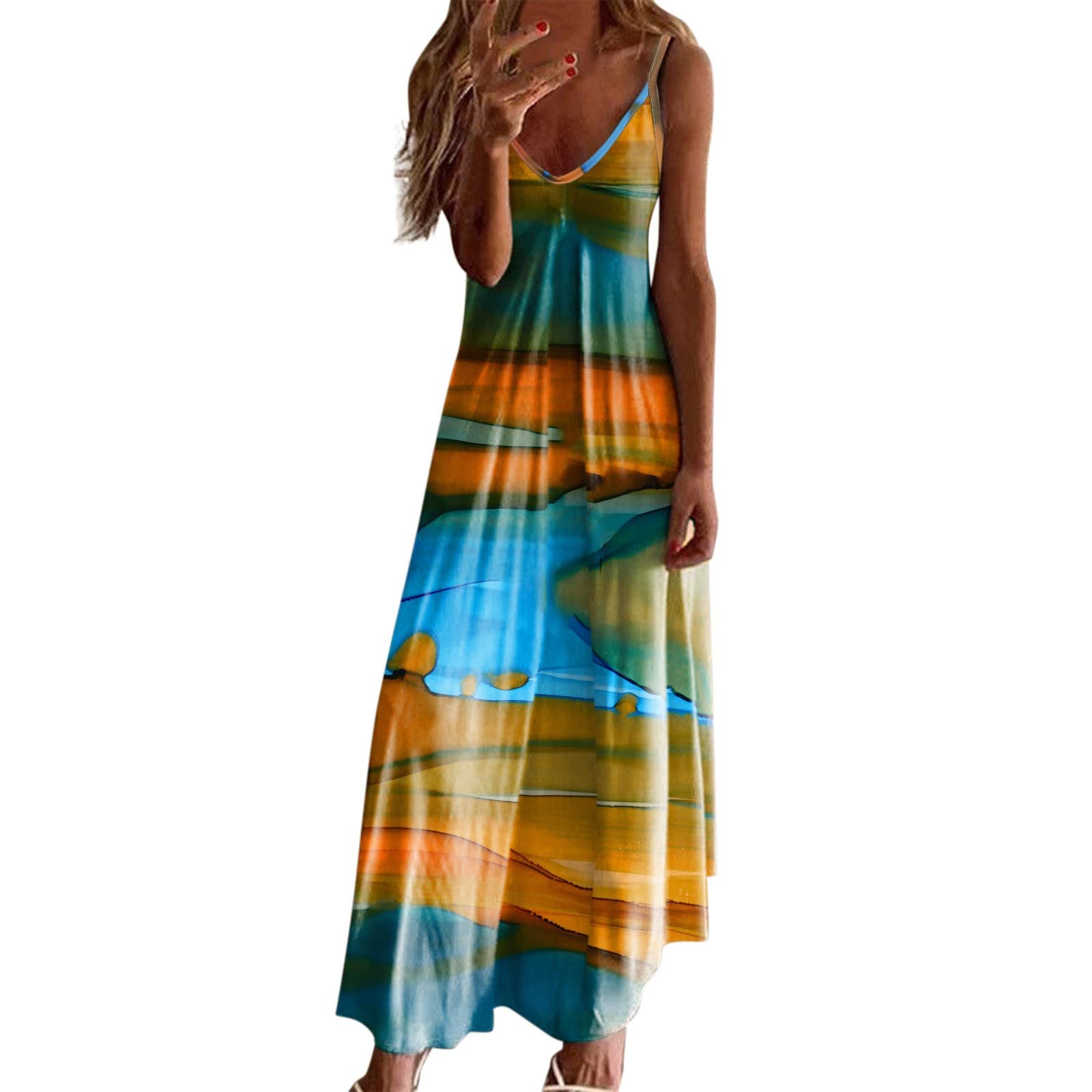 Women's Summer Fashion Dress - Sleeveless Casual Floral Print Sundress, Elegant Party Swing Maxi Dress for Beach, Vacation & Outdoor Events