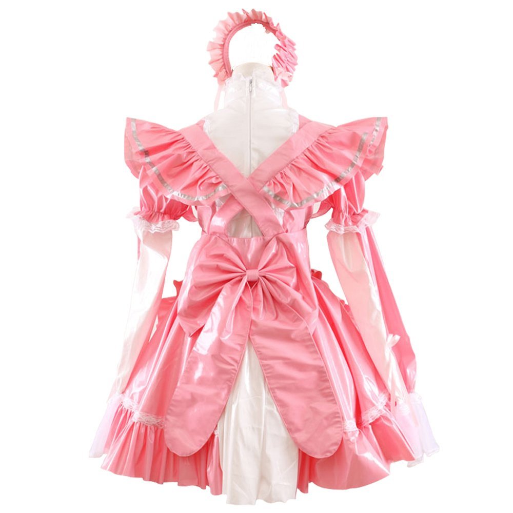 Sexy Pink French Maid Costume - PVC Uniform Dress for Cosplay, Halloween & Role Play - Perfect for Parties, Lingerie & Adult Fun