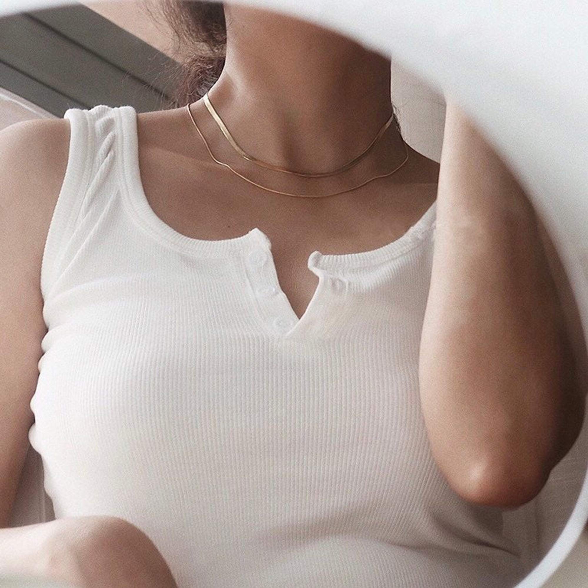 14K Gold Plated Women's Layered Necklace Set - Dainty Coin Pendant, Herringbone & Snake Chain Choker - Elegant Jewelry Gift for Her | Perfect for Date Nights, Office Wear & Special Occasions