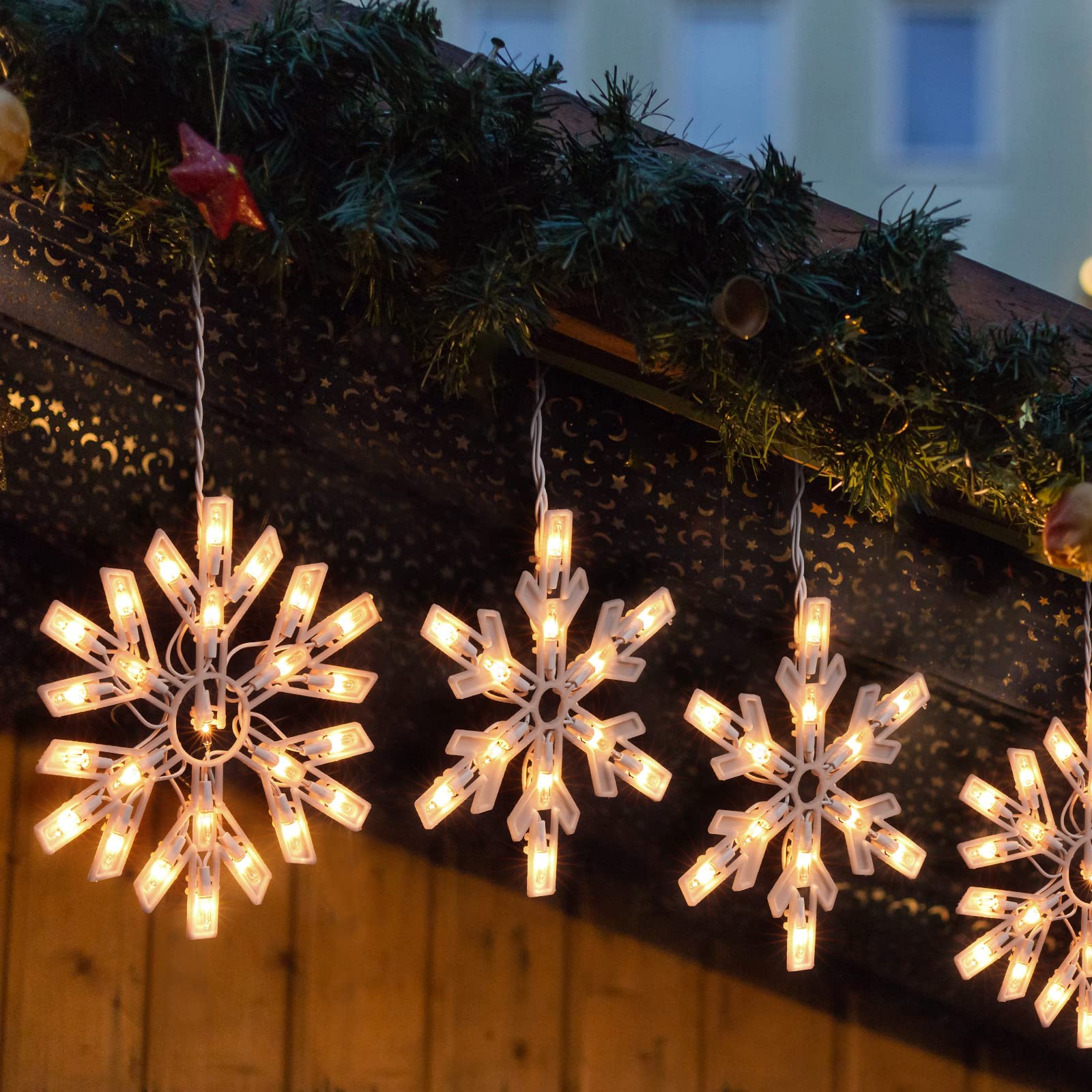 Snowflake Christmas String Lights with 6 Drops - 9ft 100 Mini Bulb Icicle Lights with Hooks, Plug-in Connectable Hanging Lights for Christmas Home Indoor Outdoor Party Wedding Holiday Décor (1 Pack) | Perfect for Christmas Tree, Window, Fireplace, Garden, and Holiday Party Decoration