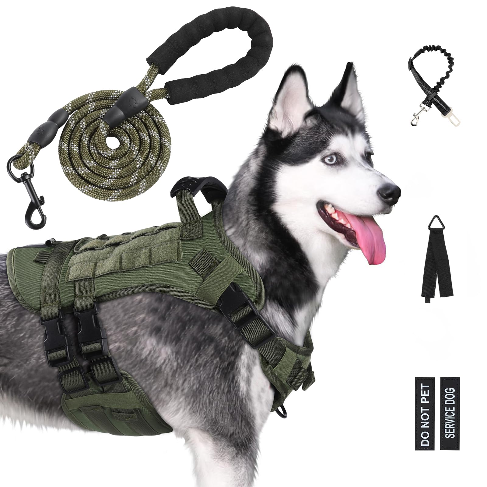 No Pull Tactical Dog Harness for Small & Medium Large Dogs - Escape Proof MOLLE Vest with Adjustable Handle & Leash Set (Green, S) - Perfect for Military Training, Hiking & Outdoor Adventures