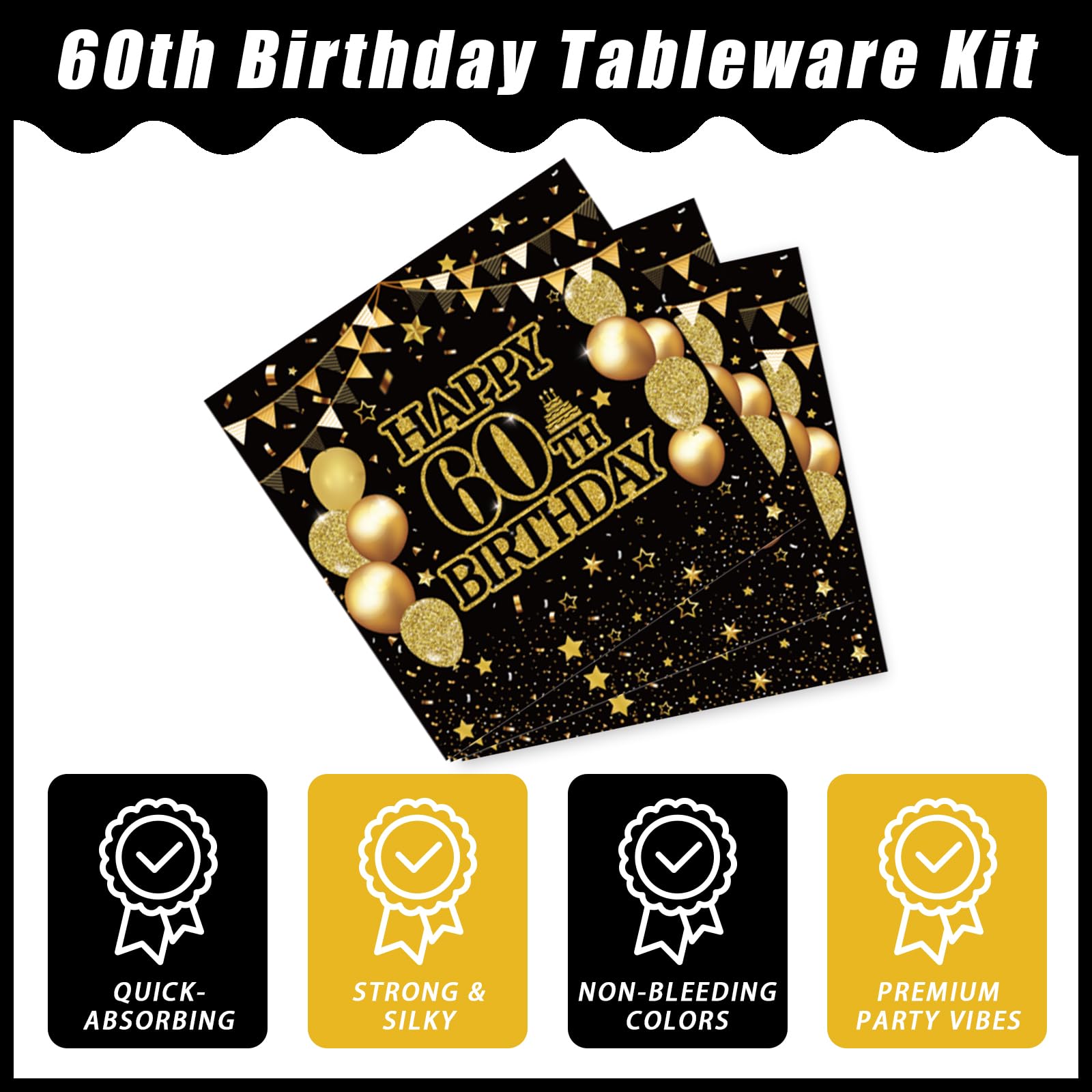 96-Piece 60th Birthday Party Tableware Set - Back in 1965 Themed Decorations for Men & Women | Cheers to 60 Years Disposable Paper Plates, Napkins, Forks & Favors (Serves 24) - Perfect for Milestone Celebrations, Retirement Parties & Golden Anniversary Events