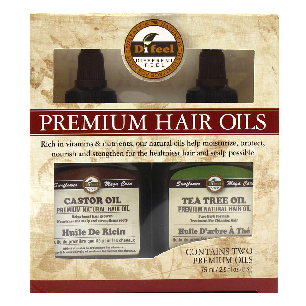 Difeel Premium Natural Hair Oil with Castor Oil & Tea Tree Oil - 2.5oz (2-Pack) for Hair Growth, Scalp Care & Deep Conditioning - Perfect for Dry, Damaged Hair & Natural Hair Care Routine