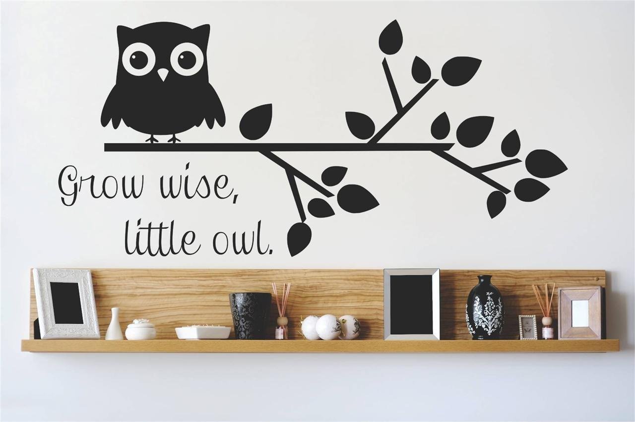 Grow Wise Little Owl Vinyl Wall Decal Quote - 8x20 Inch Inspirational Home Decor Sticker for Nursery, Bedroom & Living Room - Easy Peel & Stick Wall Art for DIY Home Decoration