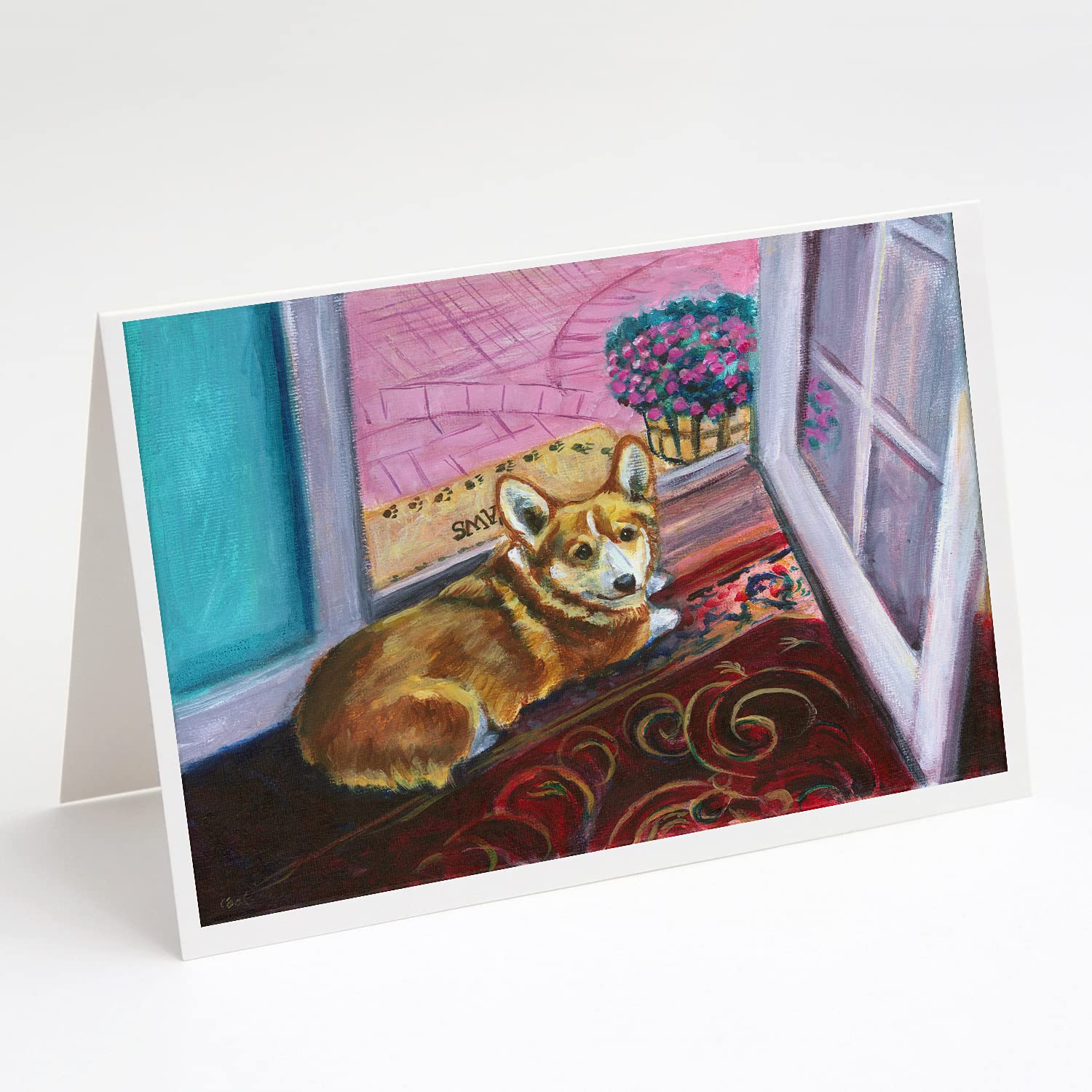 Corgi Watching from The Door Blank Greeting Cards - Pack of 8 A7 Size (5x7) Note Cards with Envelopes | Whimsical Dog Lover Stationery for Birthdays, Thank You Notes & Special Occasions