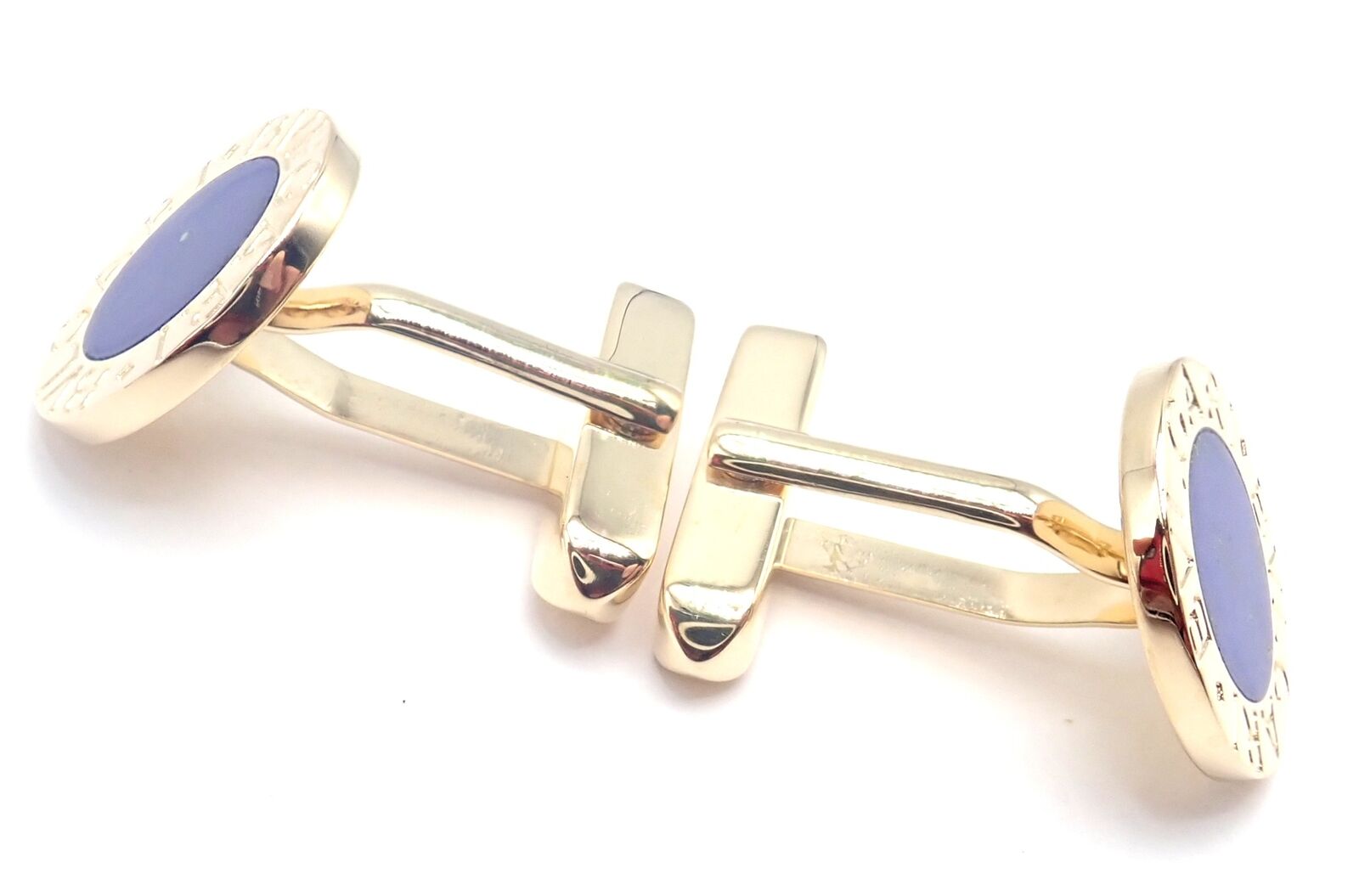 Authentic Bvlgari 18k Yellow Gold Lapis Lazuli Cufflinks for Men - Luxury Italian Designer Jewelry Gift for Weddings & Formal Events