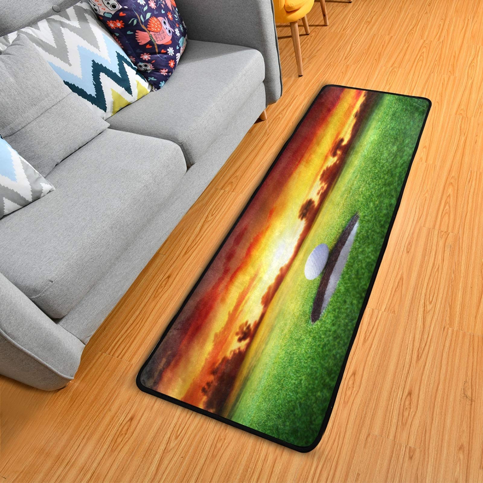 Non-Slip 2'x6' Golf Ball Sunset Hole Area Rug - Long Runner Carpet for Hallway, Living Room, Bedroom, Bathroom & Entryway | Indoor Home Decor for Sports Enthusiasts & Golf-Themed Spaces