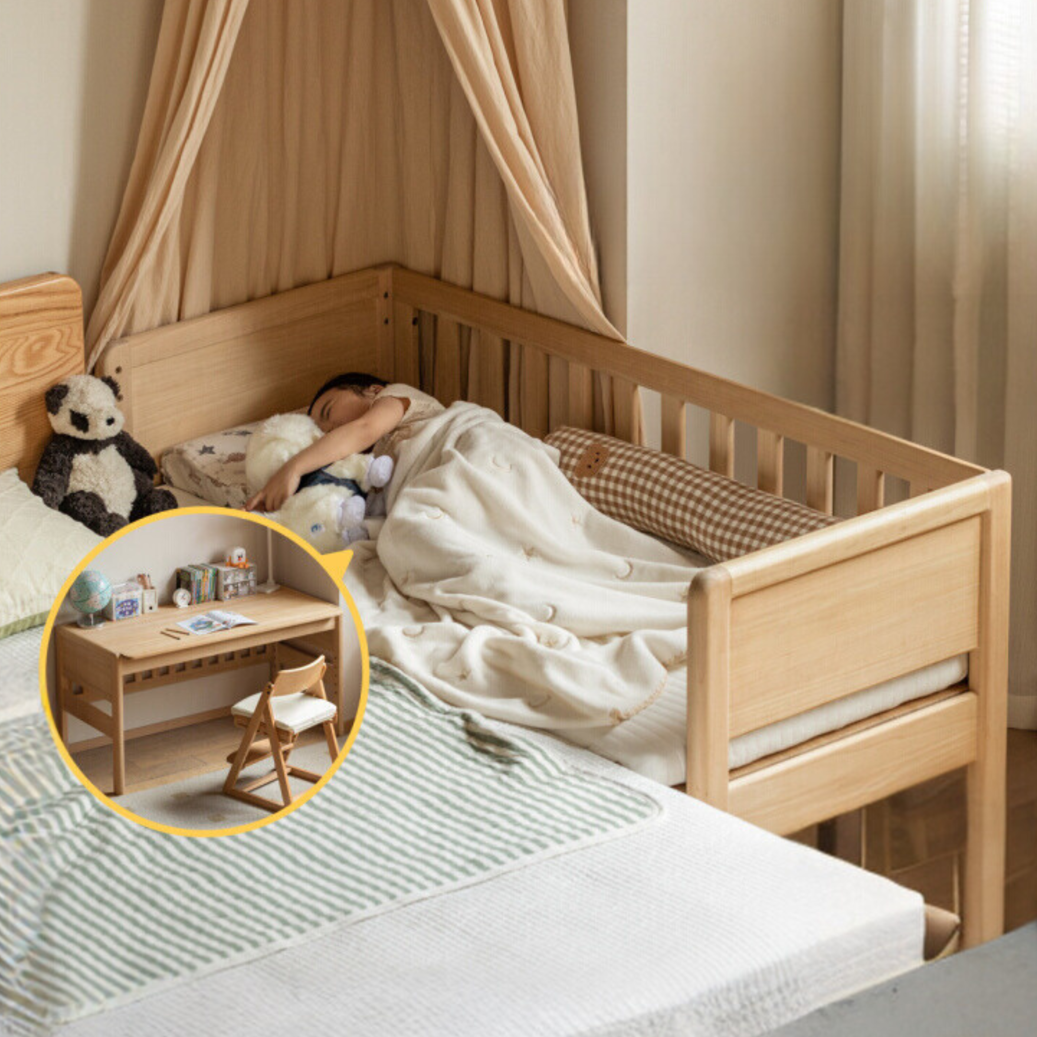 Solid Wood Poplar Kids Bed with Guardrail - Safe & Sturdy Toddler Bed for Nursery, Bedroom, or Playroom