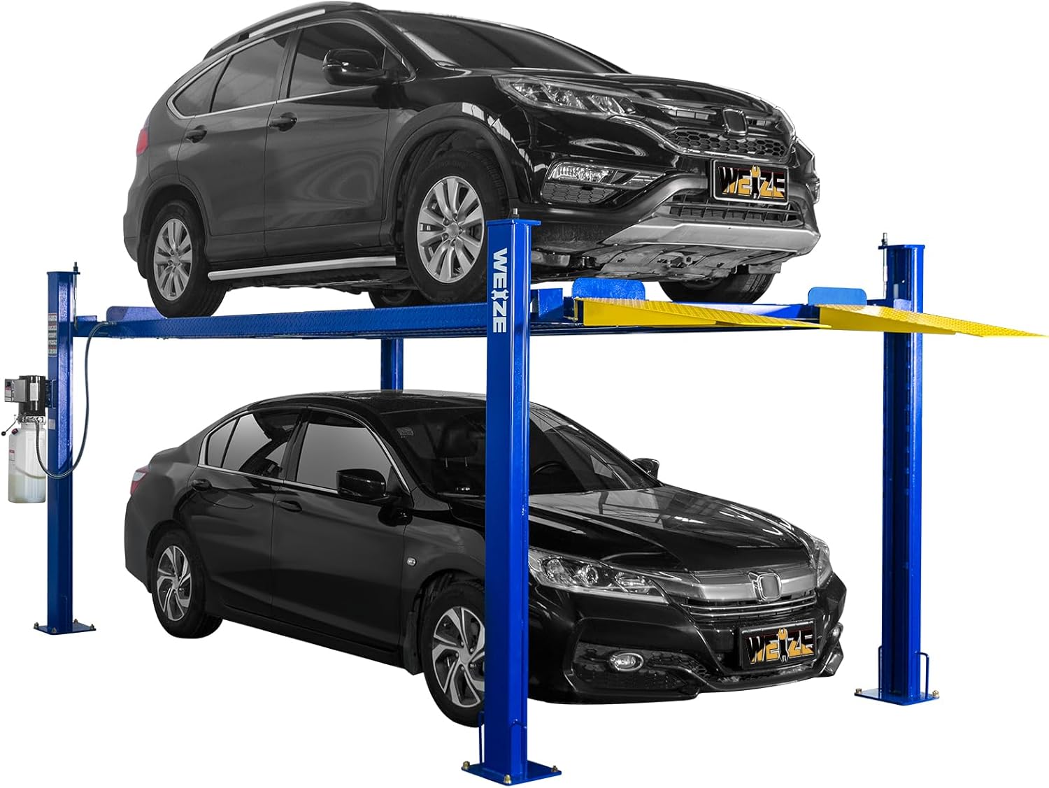 WEIZE 8500lbs 4 Post Car Lift with Caster Kits - Heavy Duty Auto Storage Lift for Home Garage, Vehicle Parking & Maintenance - Perfect for Car Enthusiasts & DIY Mechanics