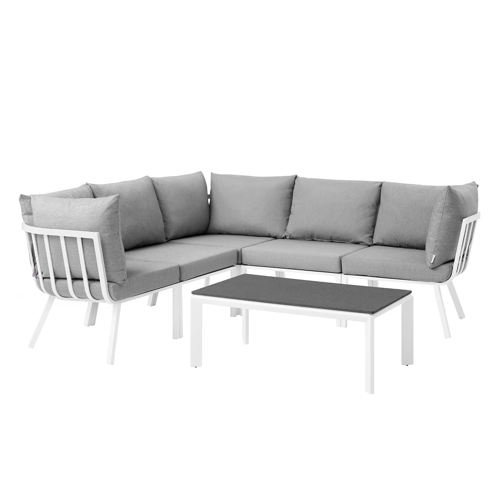 Modern Lounge Sectional Sofa Chair Set - Aluminum Metal Frame, White Grey Finish, Outdoor Patio, Cafe Bistro, Perfect for Garden, Poolside, and Terrace Relaxation