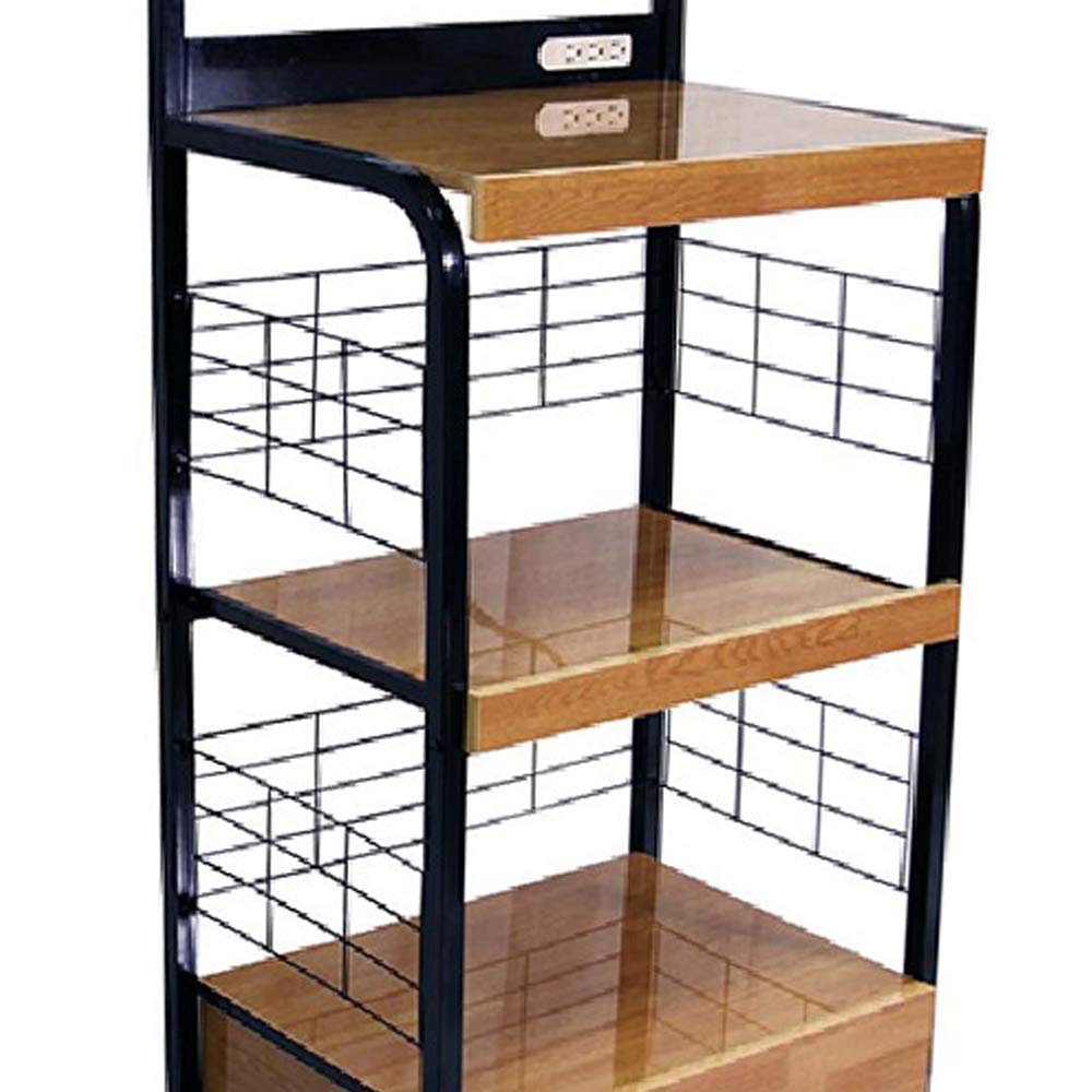 Benjara Wood and Metal Microwave Cart with Power Outlet - Brown & Black Kitchen Island for Small Spaces, Countertop Storage & Appliance Organization