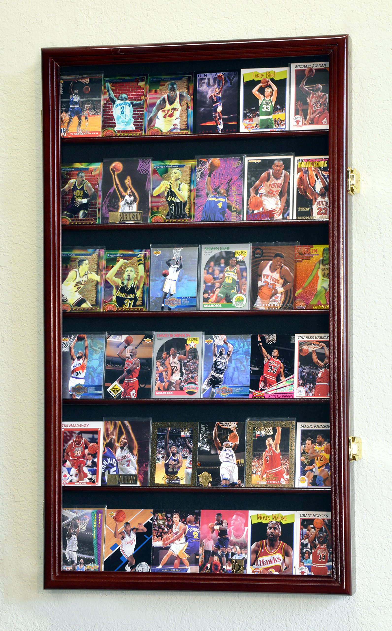 Premium Large Sports & Collectible Card Display Case with Glass Door - Cherry Wood - Perfect for Showcasing Trading Cards, Memorabilia & Collectibles in Home, Office or Retail Stores