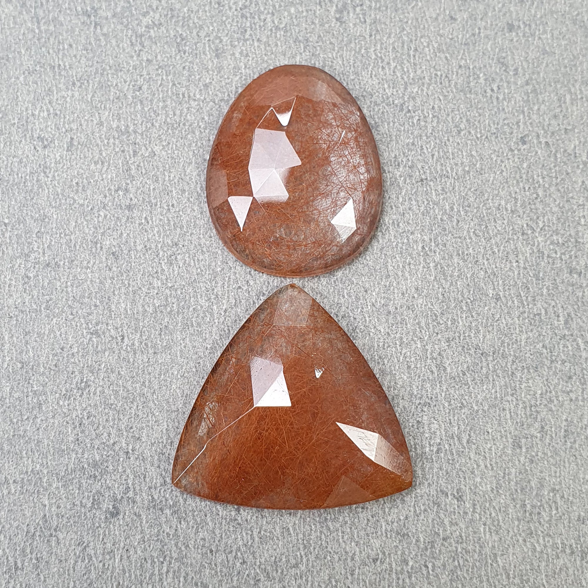 Natural Brown Rutile Quartz Gemstone - 31.00cts Untreated Rose Cut Triangle & Egg Shape (23x19mm, 2 Pieces) for Jewelry Making, Healing Crystals & Mineral Collection - Includes Video