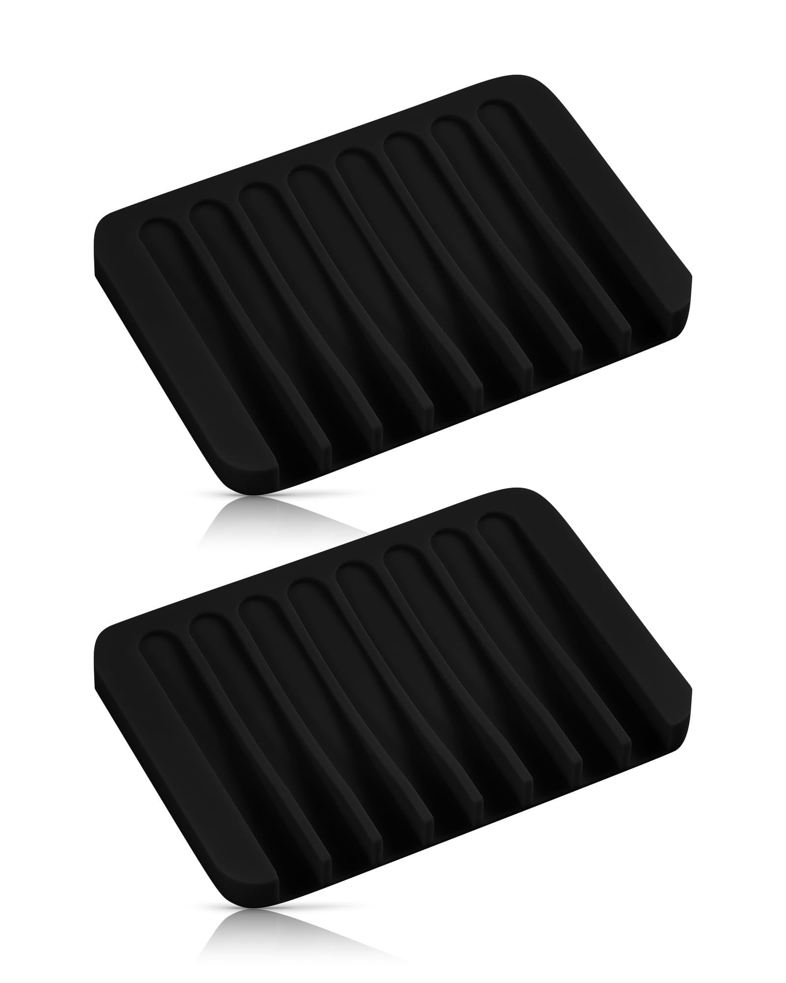 Self Draining Soap Dish for Shower, Kitchen & Bathroom Sink - 2 Pack Black Silicone Soap Holder (3.1