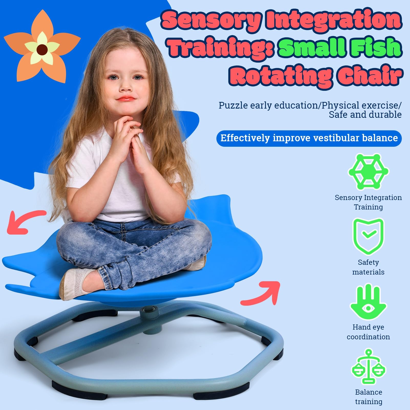 Kids Sensory Spinning Chair - Fish Shaped Swivel Seat for Toddlers | Improves Body Coordination & Balance | Perfect for Sensory Play, Autism Therapy & Classroom Activities