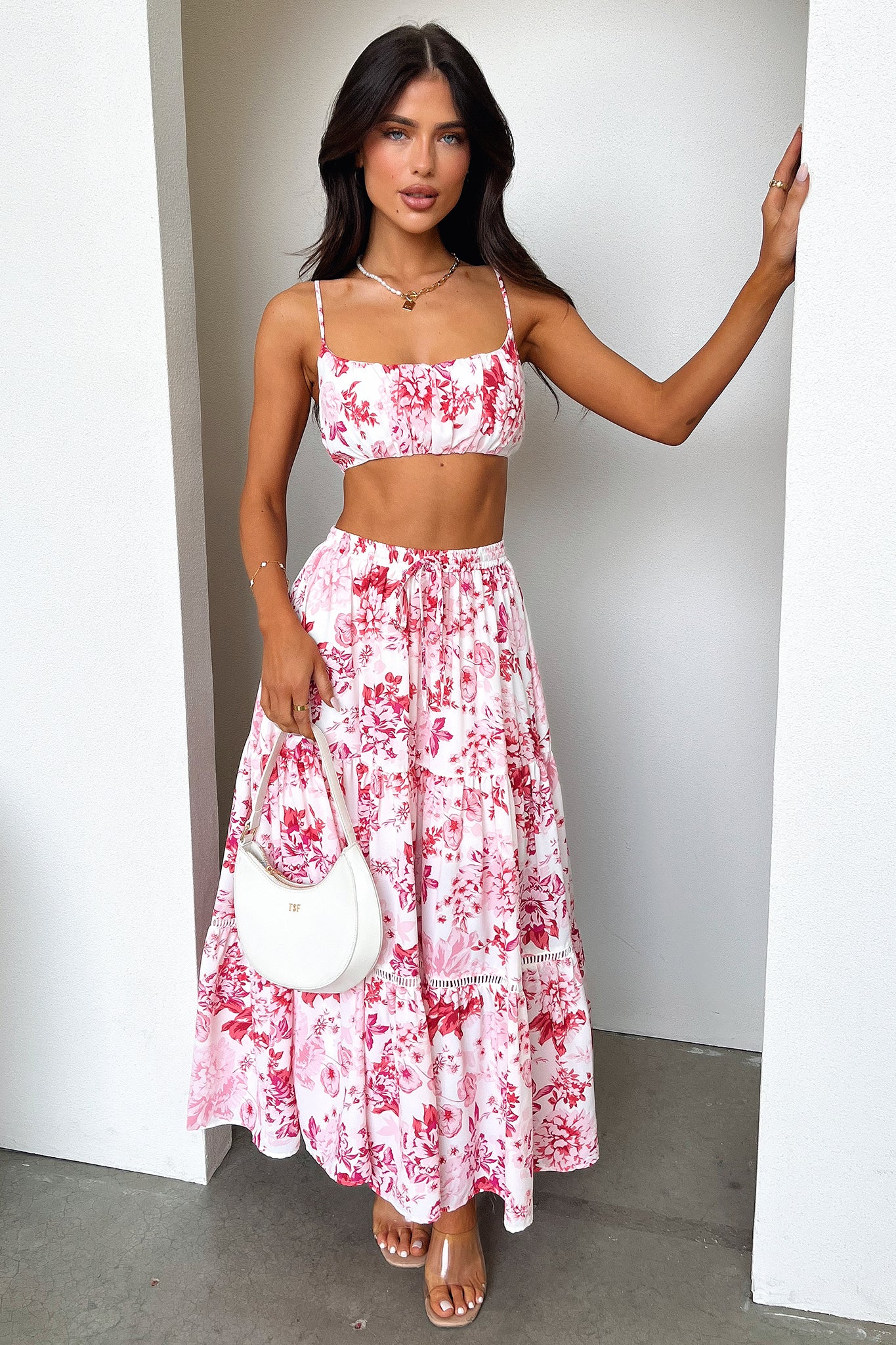 Kei Maxi Skirt - Floral Print Pink & Red Long Skirt for Women | Boho Summer Beach Dress, Vacation Outfit, Casual Elegant Fashion