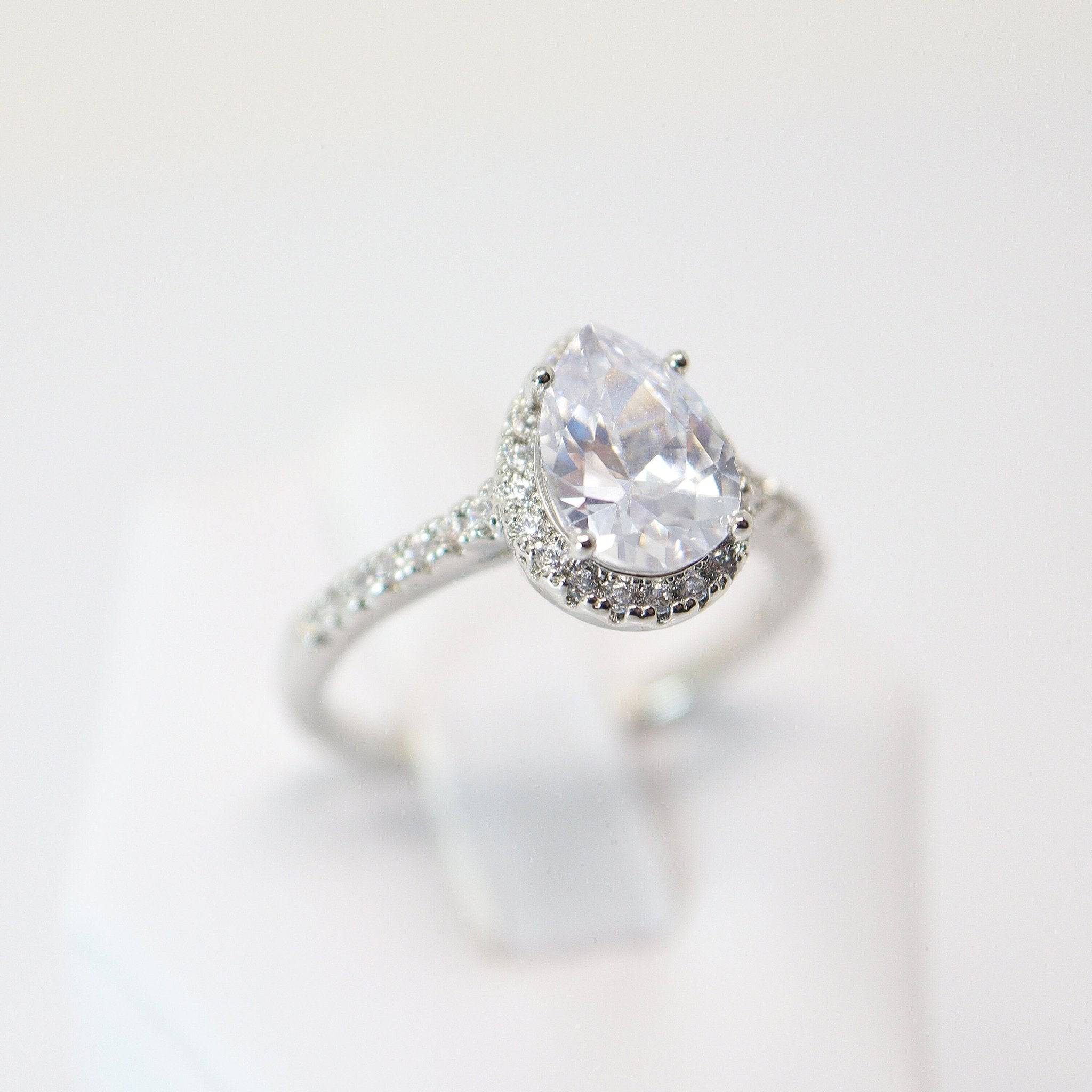 CZ Tear Drop Proposal Ring - Elegant Two Ring Set for Engagement, Promise & Friendship | Perfect for Anniversaries, Valentine's Day & Special Occasions