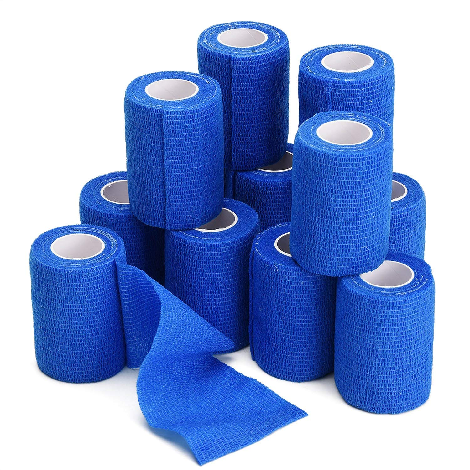 TOBWOLF 12 Pack Self Adhesive Bandage Wrap - 3 Inch x 5 Yard (7.5cm x 4.5m) Elastic Cohesive Athletic Tape for Wrist, Ankle, Knee & Leg Support - Non-Woven Medical Bandage Rolls for Sprains, Swelling & Sports Injuries - Navy Blue - Perfect for First Aid Kits, Gym Bags & Outdoor Activities