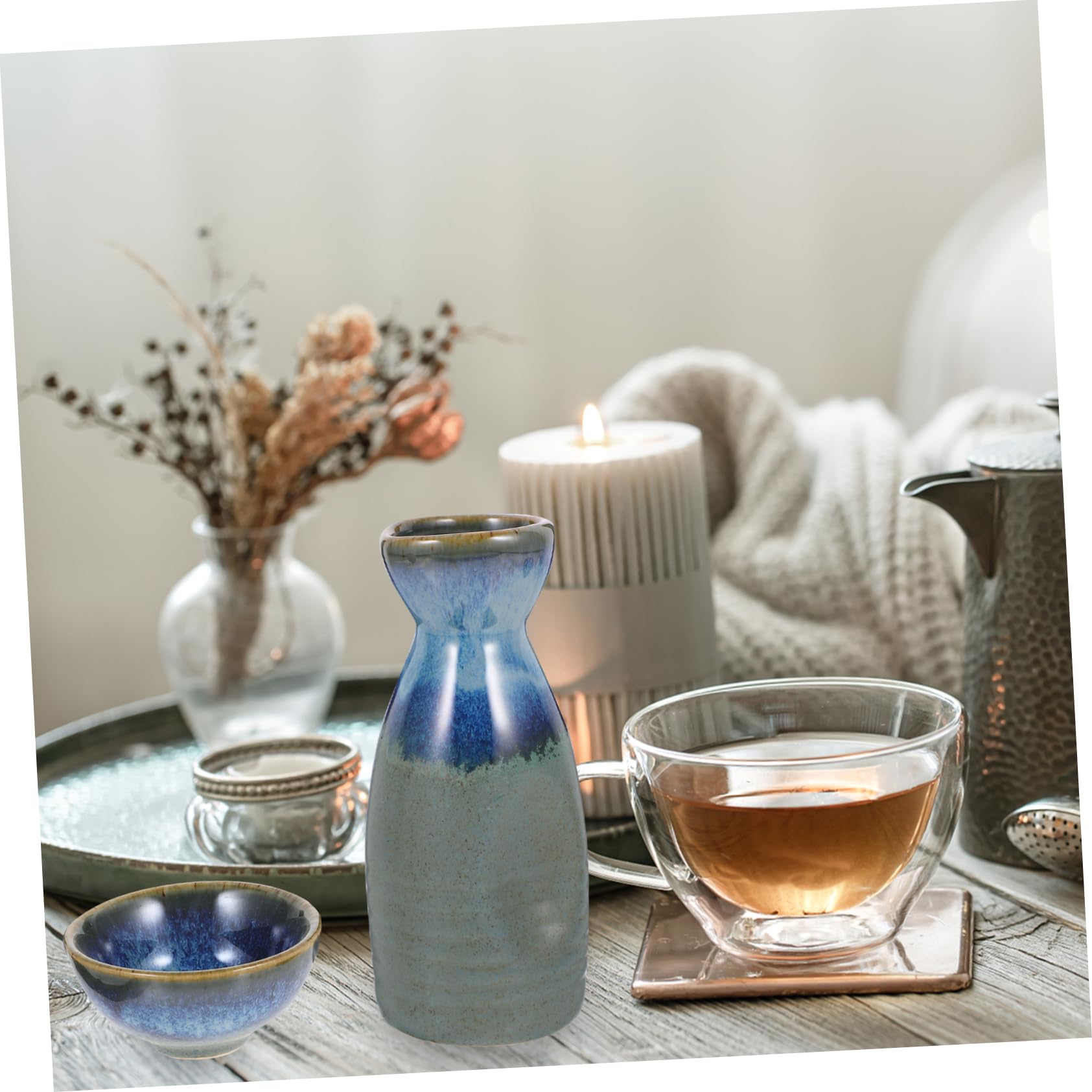 Japanese Sake Set - Ceramic Sake Jug, Wine Cup & Serving Pot - Authentic Japanese Sake Drinking Accessories for Home, Restaurant & Traditional Tea Ceremony