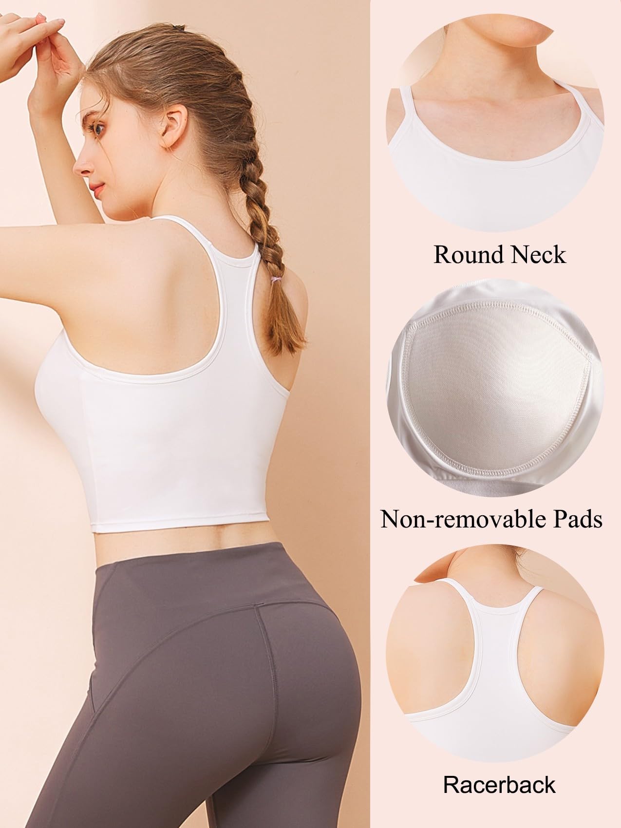 Chilylori Women's Racerback Sports Bra - Molded Cup Workout Top with Sewn-in Pads | Spaghetti Strap Crop Tank for Yoga, Running & Gym | Breathable Support for High-Impact Activities