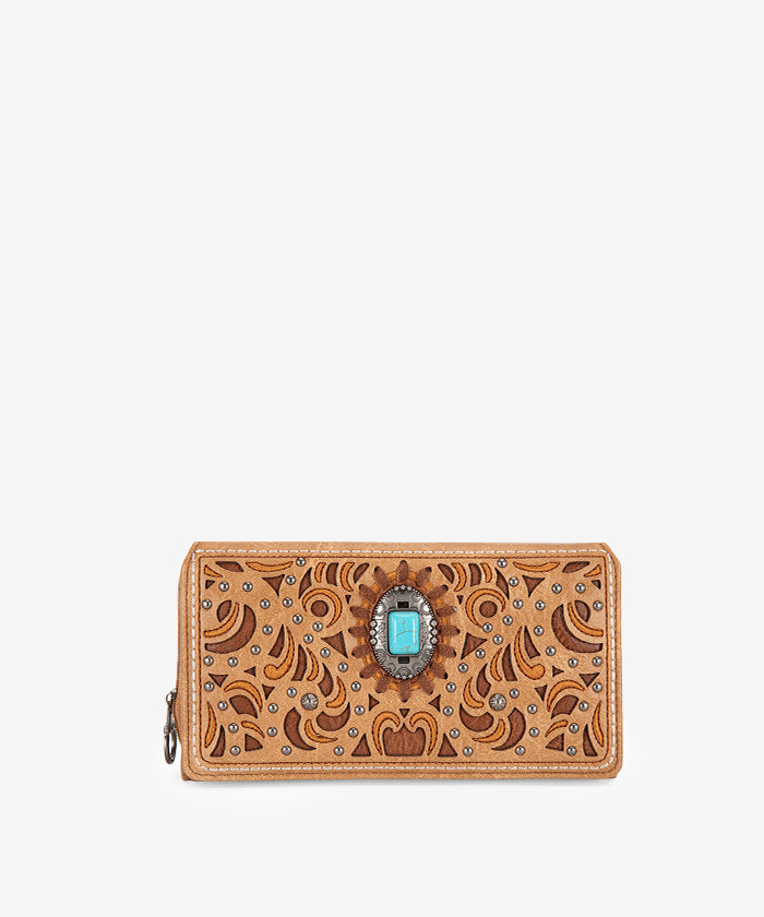 Montana West Cut Out Embroidered Concho Wallet for Women - Western Style Leather Bifold Wallet with ID Window - Perfect for Cowgirl Fashion, Rodeo Events and Everyday Use
